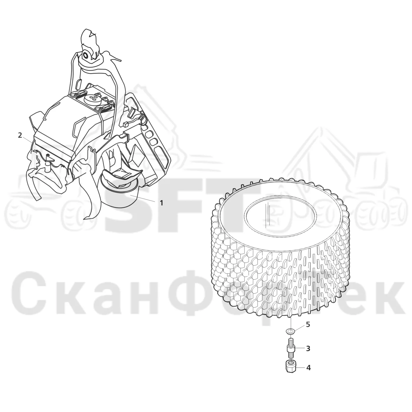 Схема: Valmet / Головки лесозаготовительной машины / Valmet 370 E / Valmet 370 E Ch. 11235- / Valmet 370 E Ch. 11235- / Каталог запасных частей / Подача / Подающие ролики VFR 7041