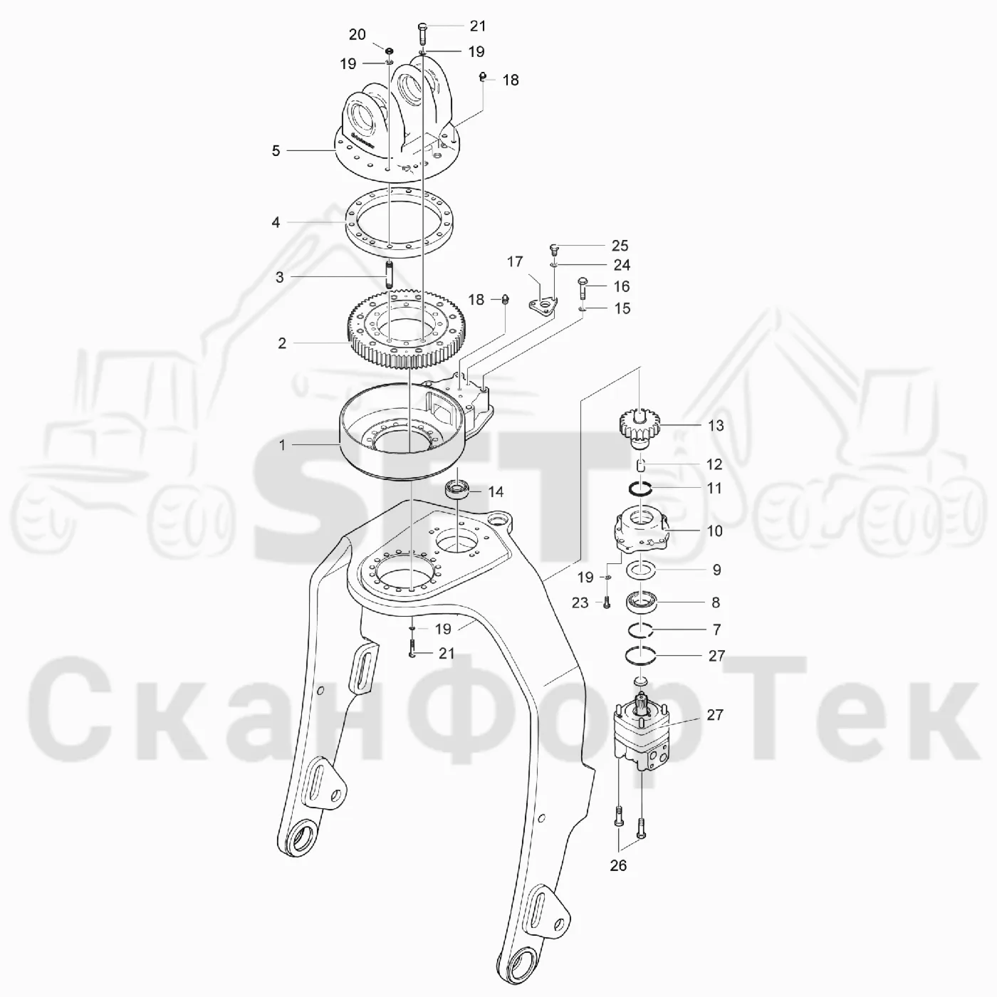 Схема: Valmet / Лесозаготовительные машины / Valmet 941.1 / Valmet 941.1 / Каталог запасных частей / Лесозаготовительное оборудование / Головка лесозаготовительной машины / Valmet 370.2 / Каталог запасных частей / Поворотные устройства и звенья / Поворотное устройство 212061-