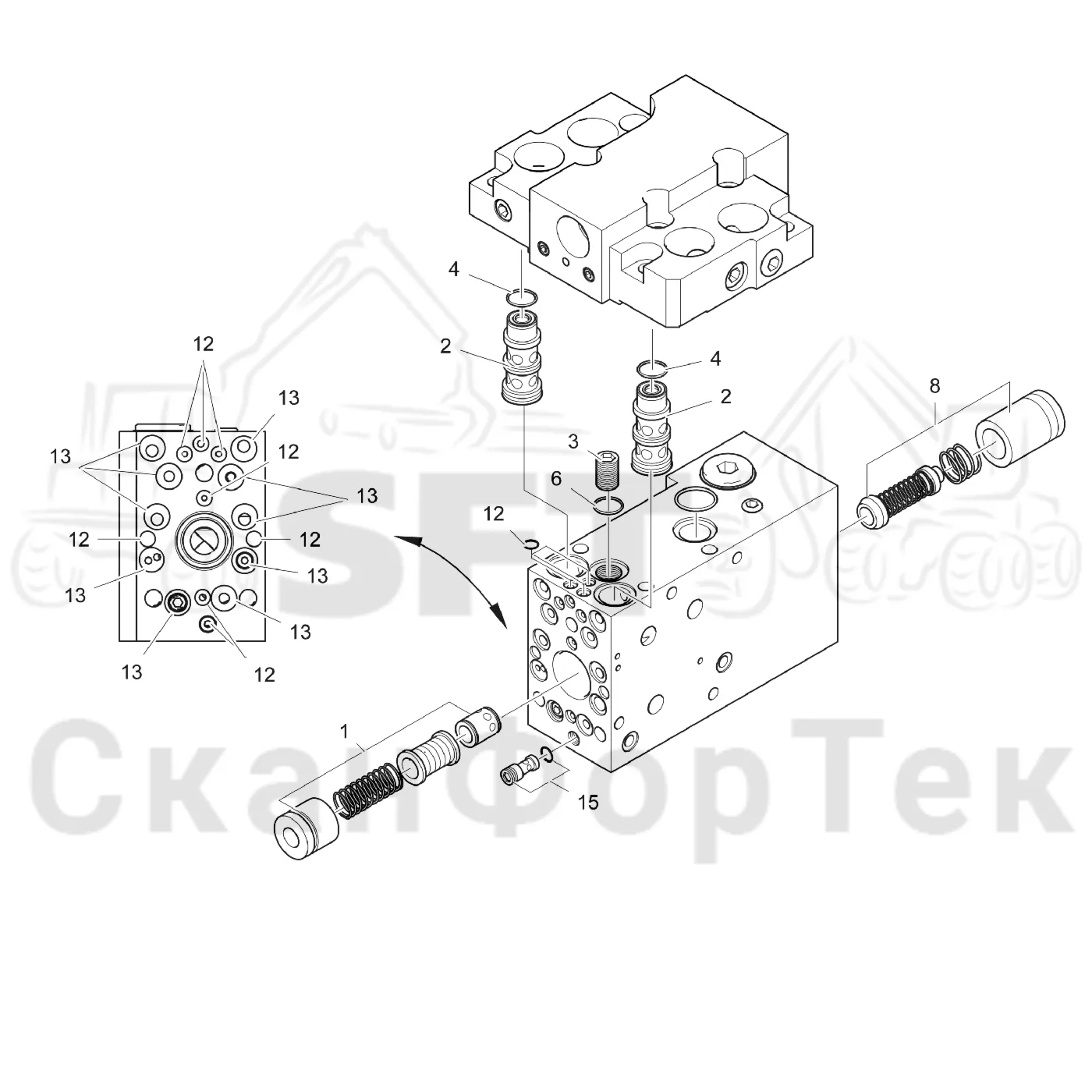 Схема: Valmet / Лесозаготовительные машины / Valmet 941 / Valmet 941 Ch -12070 / Valmet 941 Ch -12070 / Каталог запасных частей / Лесозаготовительное оборудование / Головка лесозаготовительной машины / Valmet 370.1 / Valmet 370.1 / Upgrade kit to .2 version / Каталог запасных частей / Гидравлический клапан / Клапан резки