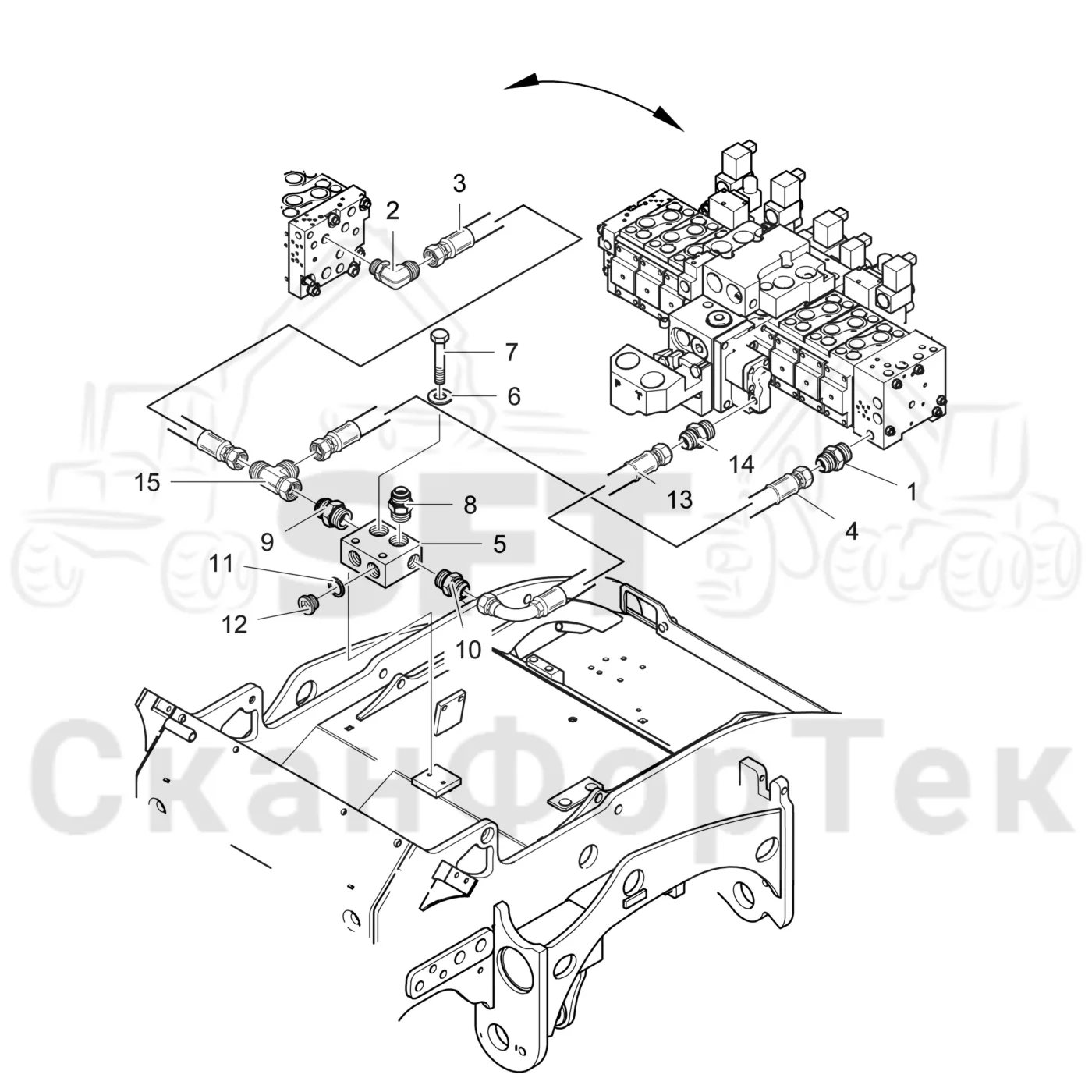 Схема: Valmet / Лесозаготовительные машины / Valmet 941 / Valmet 941 Ch -12070 / Valmet 941 Ch -12070 / Каталог запасных частей / Лесозаготовительное оборудование / Головка лесозаготовительной машины / Valmet 370.1 / Valmet 370.1 / Upgrade kit to .2 version / Каталог запасных частей / Гидравлический клапан / Дренаж