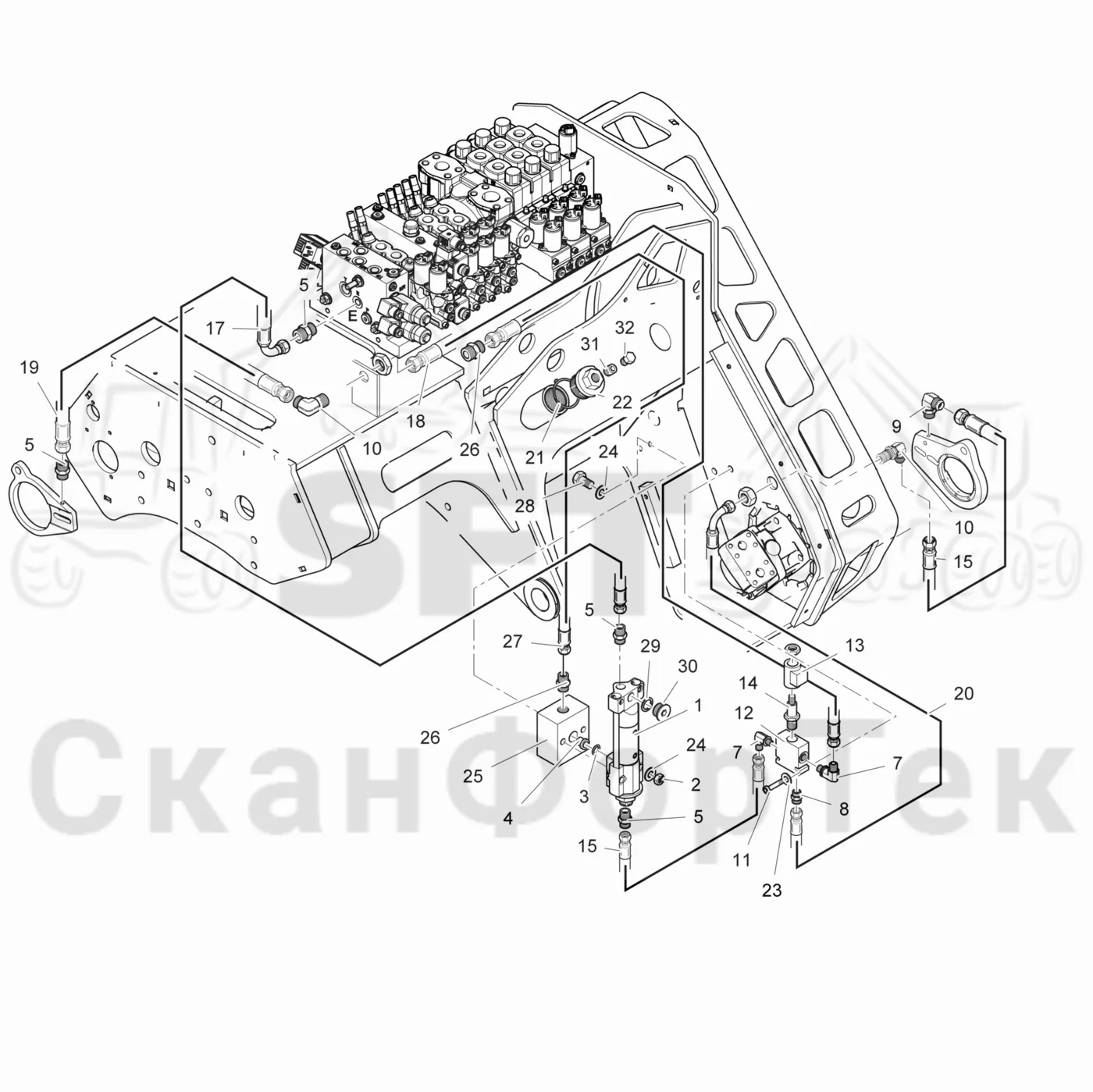 Схема: Valmet / Головки лесозаготовительной машины / Valmet 378 / Valmet 378 / Каталог запасных частей / Резка / Гидравлическое оборудование смазки цепи