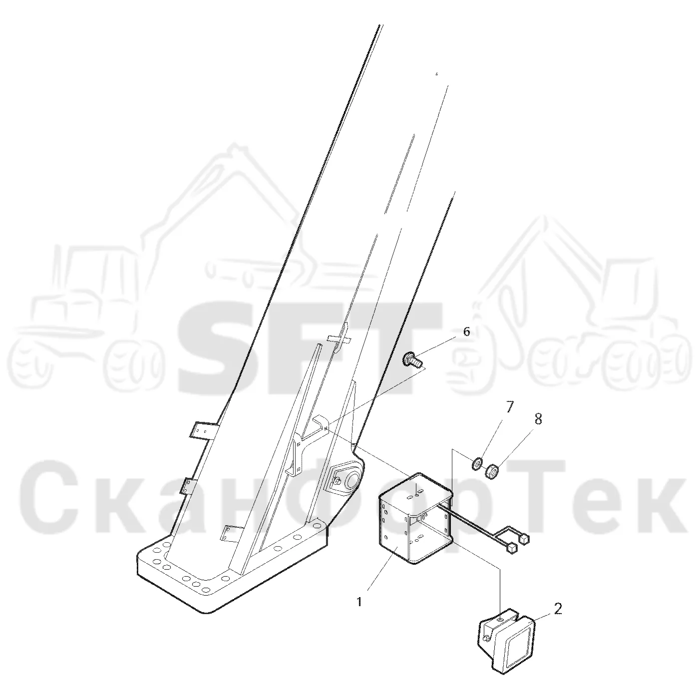 Схема: Valmet / Лесозаготовительные машины / Valmet 921 / Valmet 921 Ch -13270 / Valmet 921 Ch -13270 / Каталог запасных частей / Подъемный кран / Комплект электрооборудования / Рабочие лампы / ксеноновые / Мачта крана / Рабочие лампы