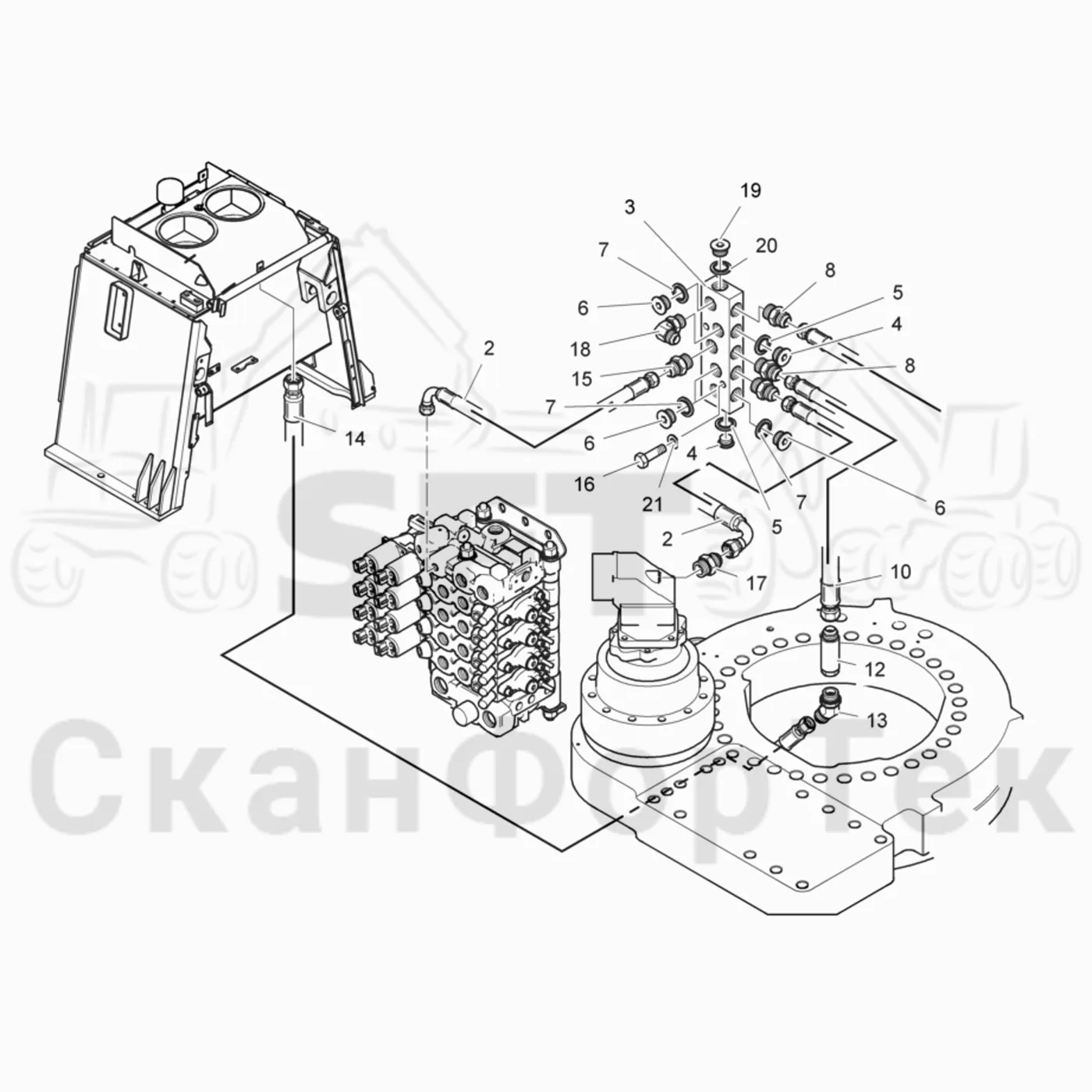 Схема: Valmet / Лесозаготовительные машины / Valmet 901TX / Valmet 901TX / Каталог запасных частей / Подъемный кран / Кабина, гидравлика устройства поворота