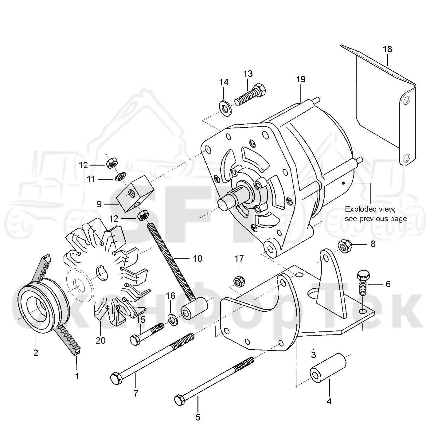 Схема: Valmet / Форвардер / Valmet 890.1 / Valmet 890.1 Ch. 117351-, 119441- / Valmet 890.1 Ch. 117351-, 119 / Каталог запасных частей / Двигатель / Генератор переменного тока / Генератор переменного тока верхний