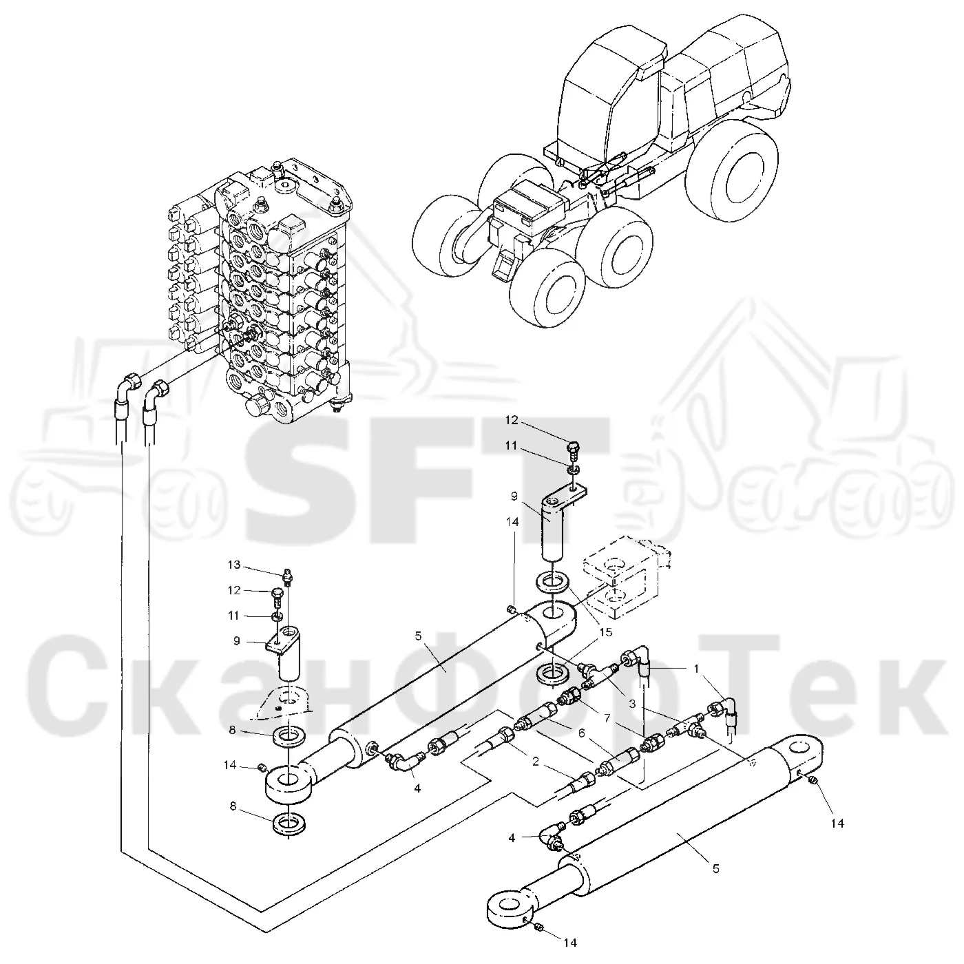 Схема: Valmet / Лесозаготовительные машины / Valmet 921 / Valmet 921 Ch -13270 / Valmet 921 Ch -13270 / Каталог запасных частей / Рулевое управление / Рулевое управление движением по грунту / Гидравлическое оборудование рулевого управления движением по грунту