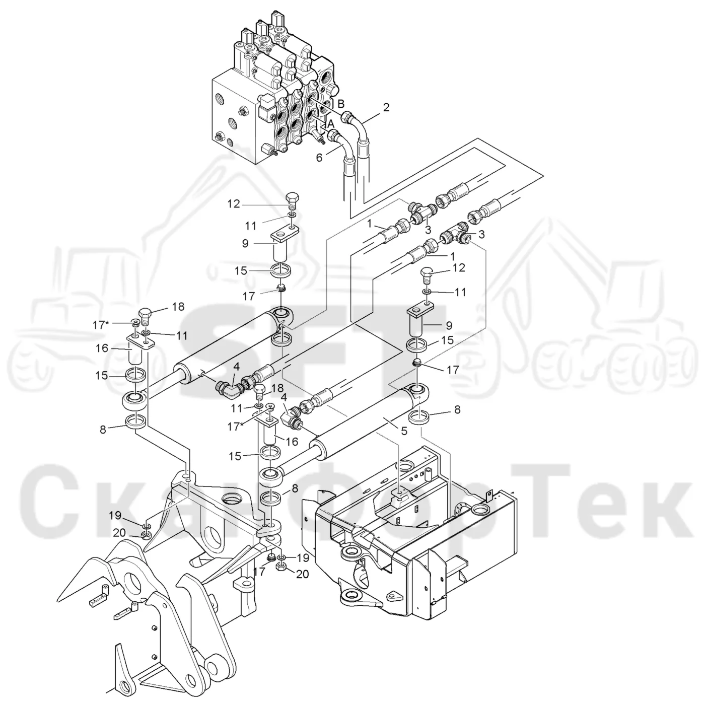 Схема: Valmet / Форвардер / Valmet 890.3 / Valmet 890.3 / Каталог запасных частей / Оборудование захвата / Захват / Valmet 901.2 Ch. -211060 / Каталог запасных частей / Рулевое управление / Рулевое управление движением по грунту / Гидравлическое оборудование рулевого управления движением по грунту