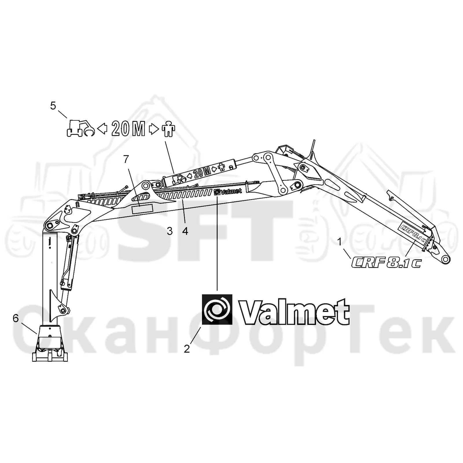 Схема: Valmet / Форвардер / Valmet 840TX / Valmet 840TX / Каталог запасных частей / Подъемный кран / Подъемный кран / Valmet CRF 8.1 Ch. V1001- / Каталог запасных частей / CRF 8.1 / CRF 8.1 / Подъемный кран / Бирки