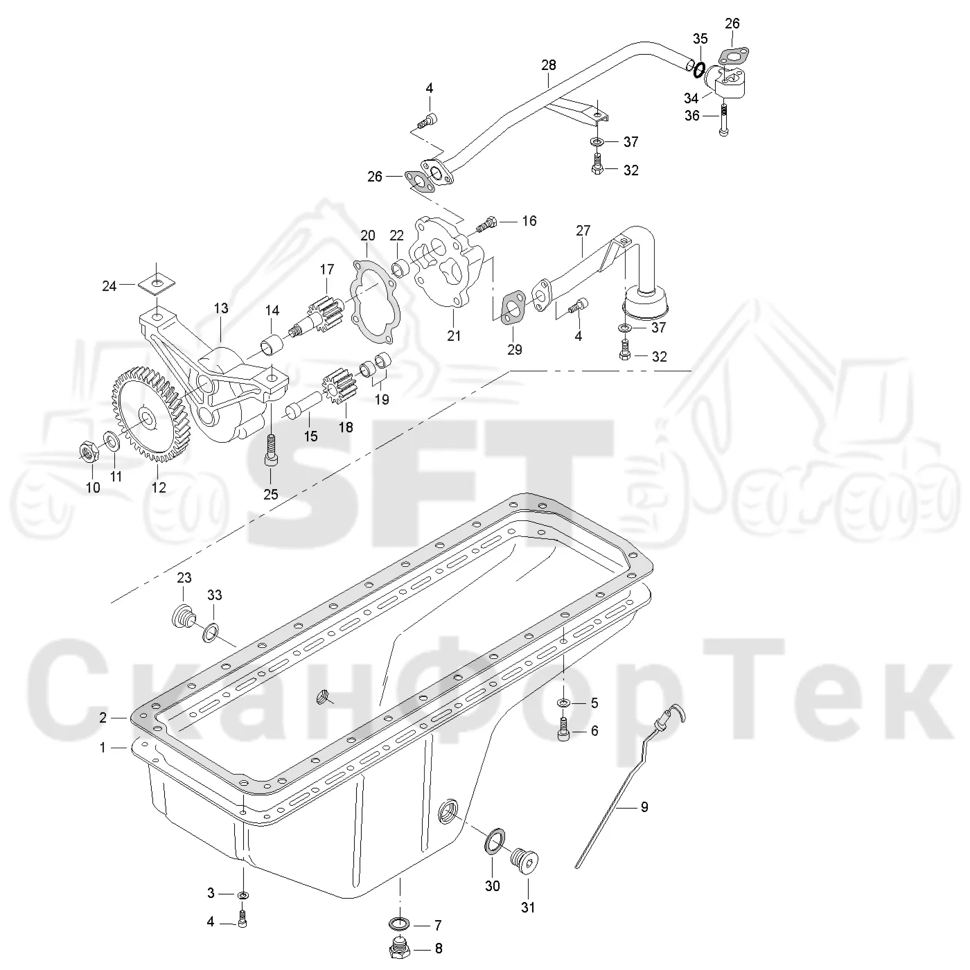 Схема: Valmet / Форвардер / Valmet 890.1 / Valmet 890.1 Ch. 117351-, 119441- / Valmet 890.1 Ch. 117351-, 119 / Каталог запасных частей / Двигатель / Система смазки / Маслоотстойник