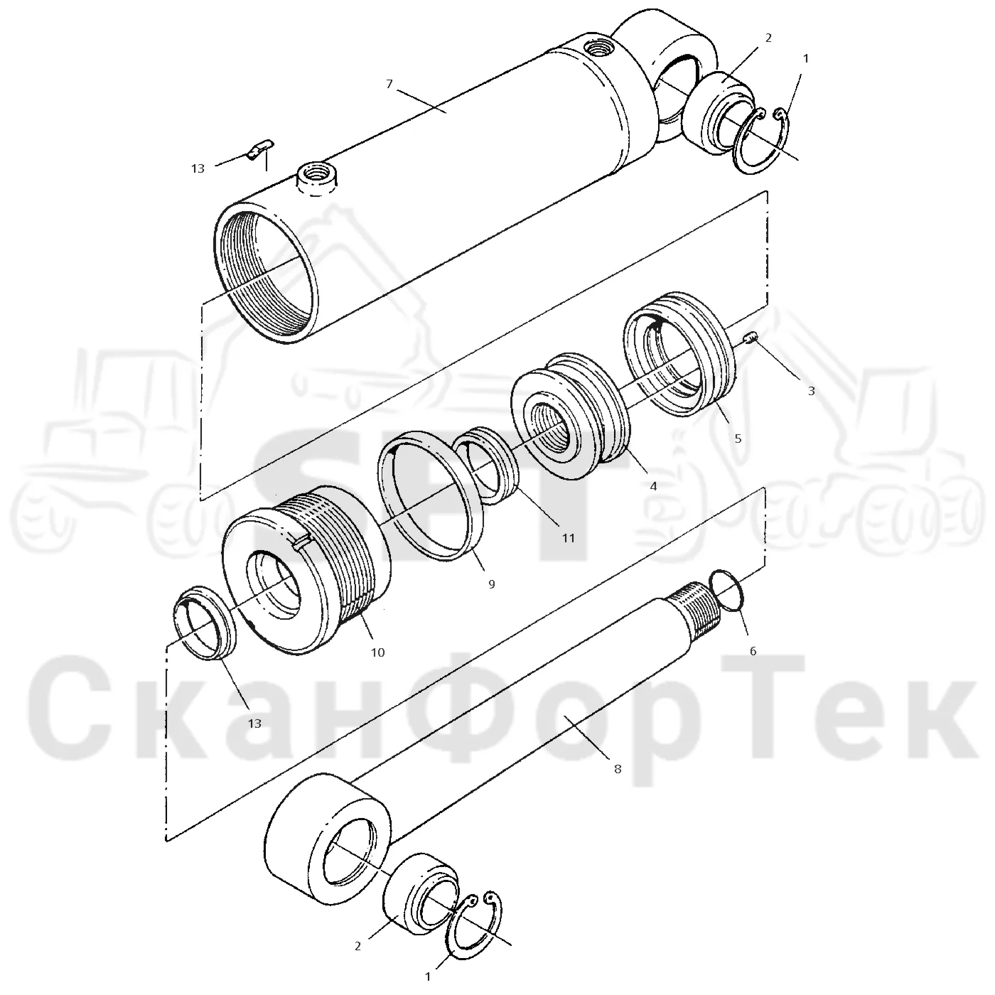 Схема: Valmet / Форвардер / Valmet 840.2 / Valmet 840.2  Ch. -211120 / Valmet 840.2  Ch. -211120 / Каталог запасных частей / Рулевое управление / Рулевое управление без системы orbitrol / Запасные части цилиндра