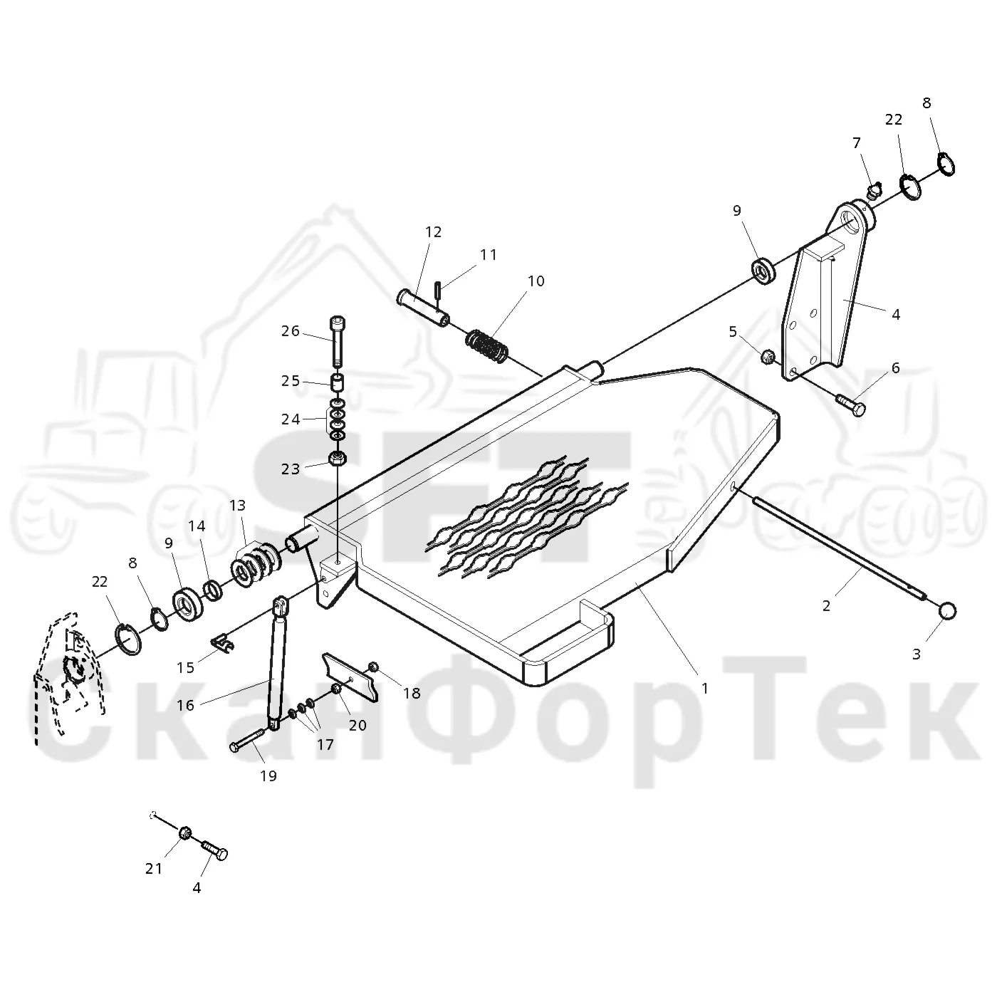 Схема: Valmet / Форвардер / Valmet 840.2 / Valmet 840.2  Ch. -211120 / Valmet 840.2  Ch. -211120 / Каталог запасных частей / шасси / Ступени, лестницы и платформы / Платформа механическая