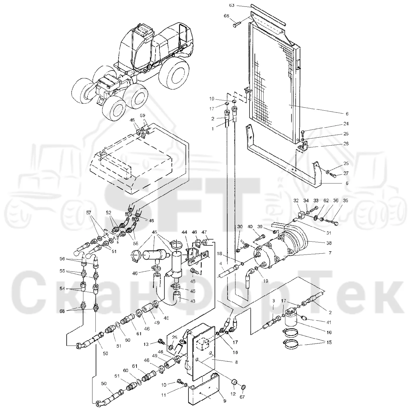 Схема: Valmet / Лесозаготовительные машины / Valmet 921 / Valmet 921 Ch -13270 / Valmet 921 Ch -13270 / Каталог запасных частей / Кабина / Система обогрева и охлаждения / Кондиционер воздуха