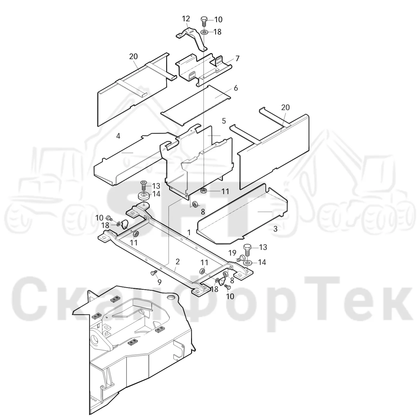 Схема: Valmet / Форвардер / Valmet 840.2 / Valmet 840.2 Ch. -211120 / Valmet 840.2 Ch. -211120 / Каталог запасных частей / Оборудование захвата / Захват / Valmet 801c Ch -11730 / Каталог запасных частей / шасси / Ящик аккумуляторной батареи