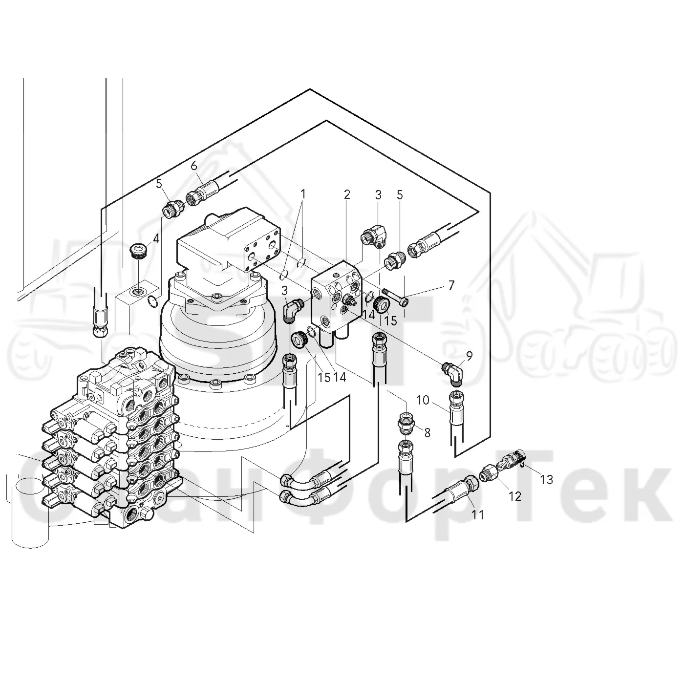 Схема: Valmet / Форвардер / Valmet 830 / Valmet 830 / Каталог запасных частей / Оборудование захвата / Захват / Valmet 801c Ch -11730 / Каталог запасных частей / Подъемный кран / Поворотное демпфирование