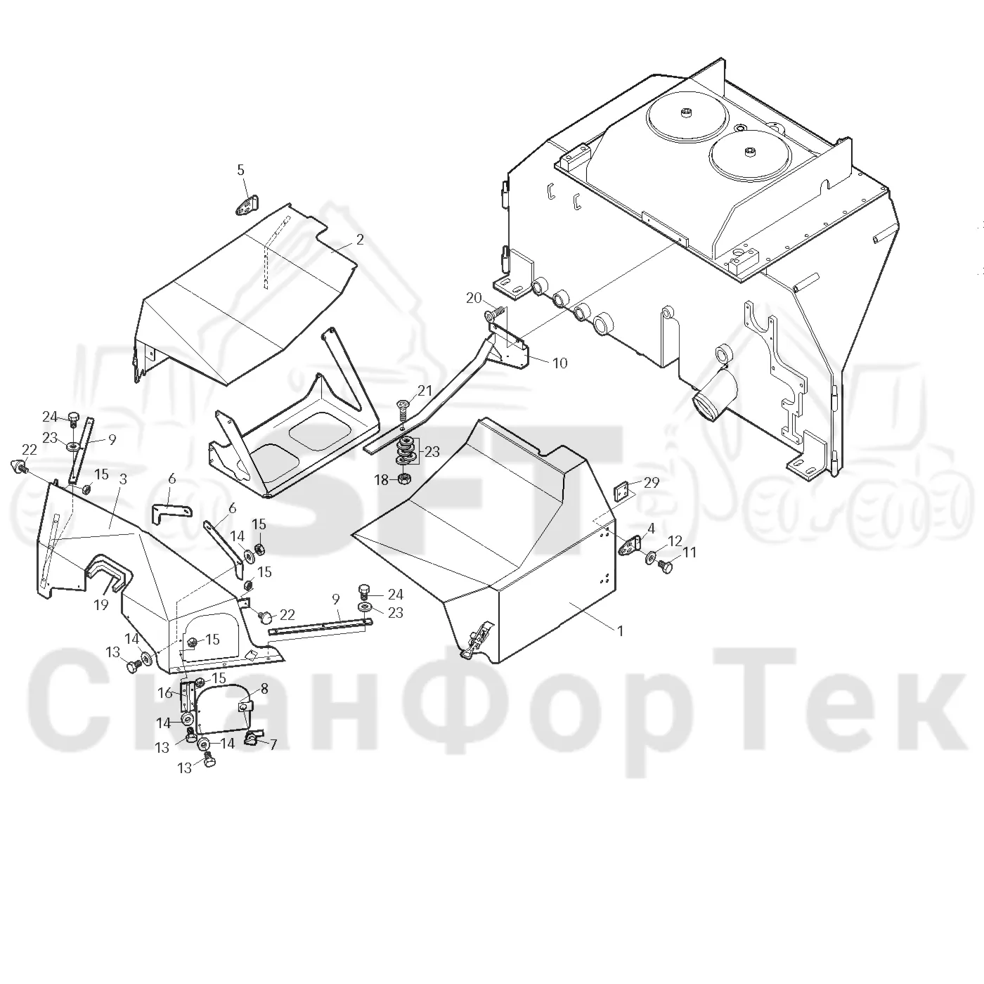 Схема: Valmet / Лесозаготовительные машины / Valmet 801 c / Valmet 801c Ch 11800- / Valmet 801c Ch 11800- / Каталог запасных частей / шасси / Капоты / Капоты и крышки
