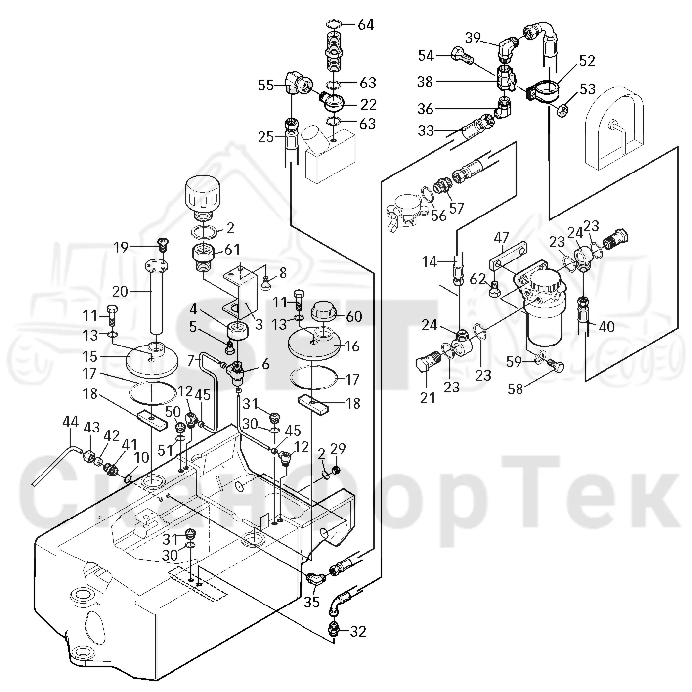 Схема: Valmet / Лесозаготовительные машины / Valmet 901.1 / Valmet 901.1 / Каталог запасных частей / Двигатель / Топливная система / Топливная система