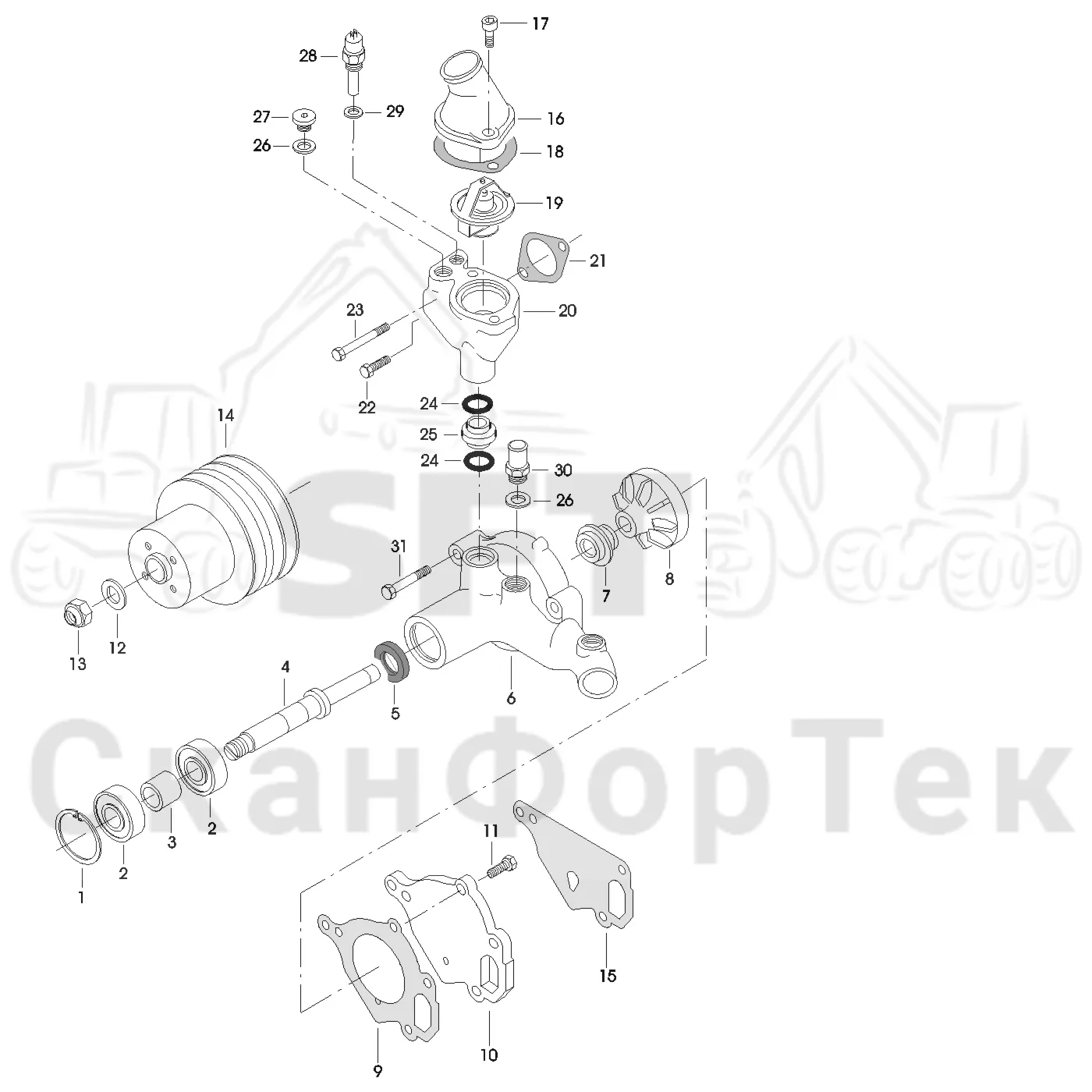 Схема: Valmet / Лесозаготовительные машины / Valmet 901.1 / Valmet 901.1 / Каталог запасных частей / Двигатель / Система охлаждения / Насос хладагента