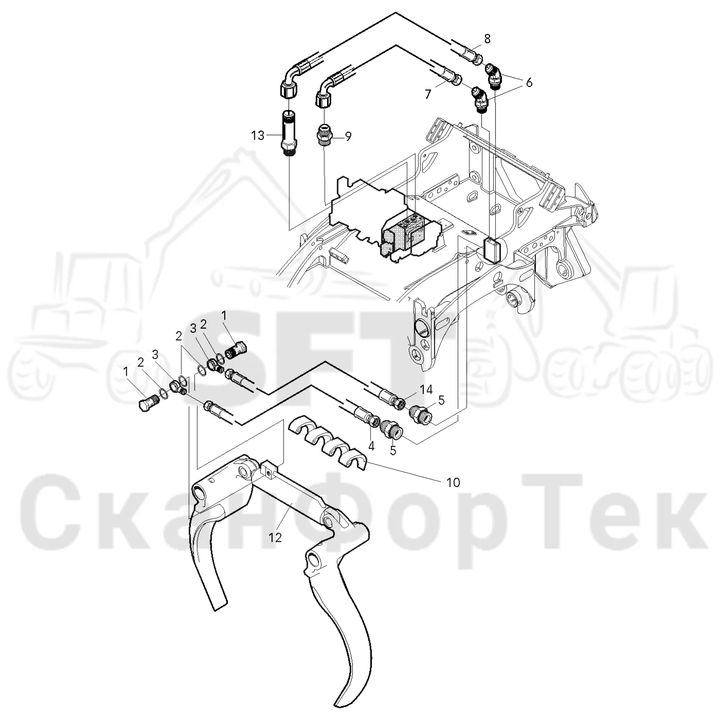 Схема: Valmet / Головки лесозаготовительной машины / Valmet 370 / Valmet 370   Ch  11601- / Valmet 370   Ch  11601- / Valmet 370 11601- / Каталог запасных частей / Обрезка сучьев / Гидравлическое оборудование задних сучкорезных ножей
