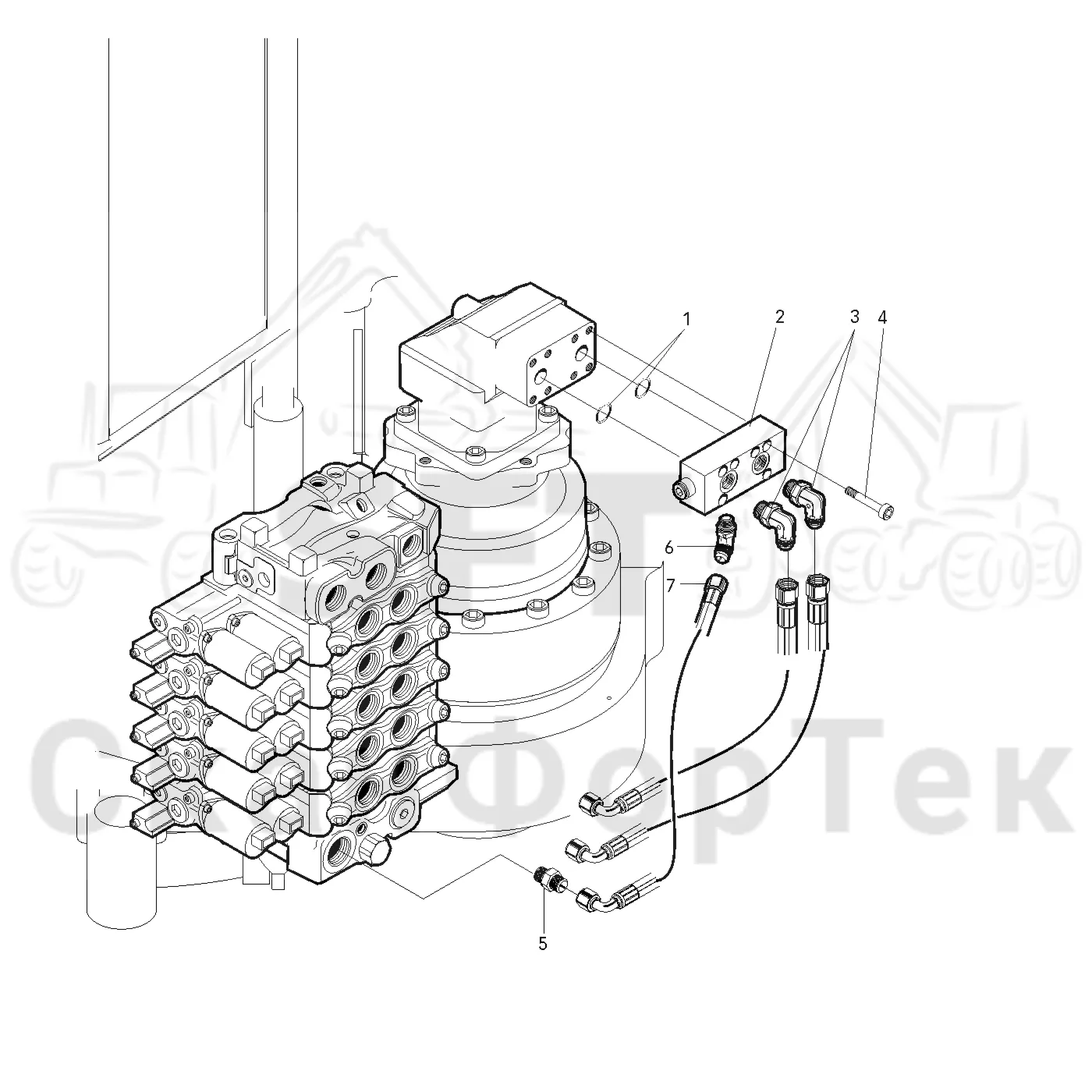 Схема: Valmet / Форвардер / Valmet 890.1 / Valmet 890.1 Ch. -117350, -119440 / Valmet 890.1 Ch. -117350, -11 / Каталог запасных частей / Оборудование захвата / Захват / Valmet 901.2 Ch. -211060 / Каталог запасных частей / Подъемный кран / Ограничение давления