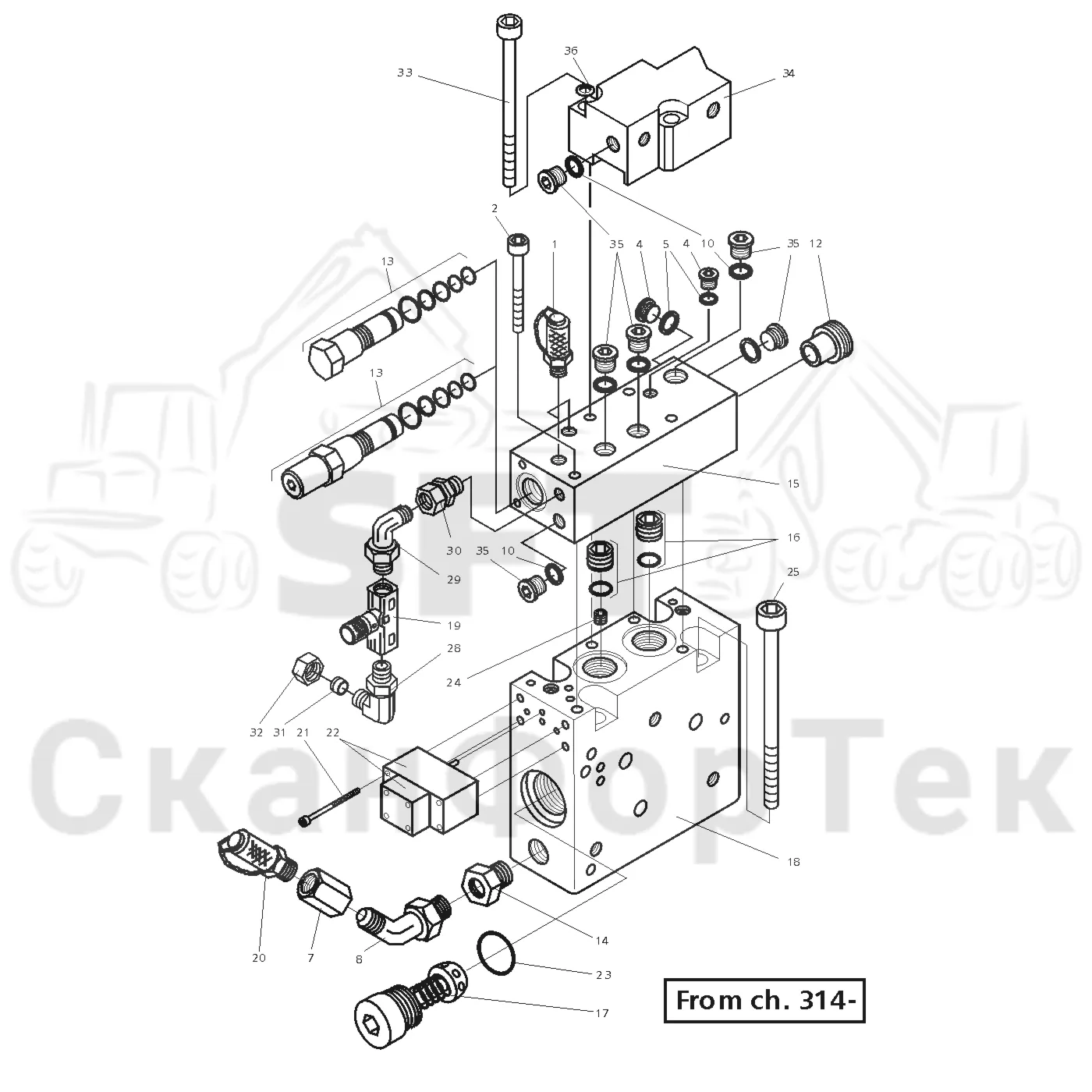 Схема: Valmet / Лесозаготовительные машины / Valmet 921 / Valmet 921 Ch -13270 / Valmet 921 Ch -13270 / Каталог запасных частей / Лесозаготовительное оборудование / Головка лесозаготовительной машины / Valmet 965 S2 / Valmet 965 / Каталог запасных частей / Гидравлический клапан / Впускной-выпускной клапан / Клапан, впуск выпуск, шасси 314-519