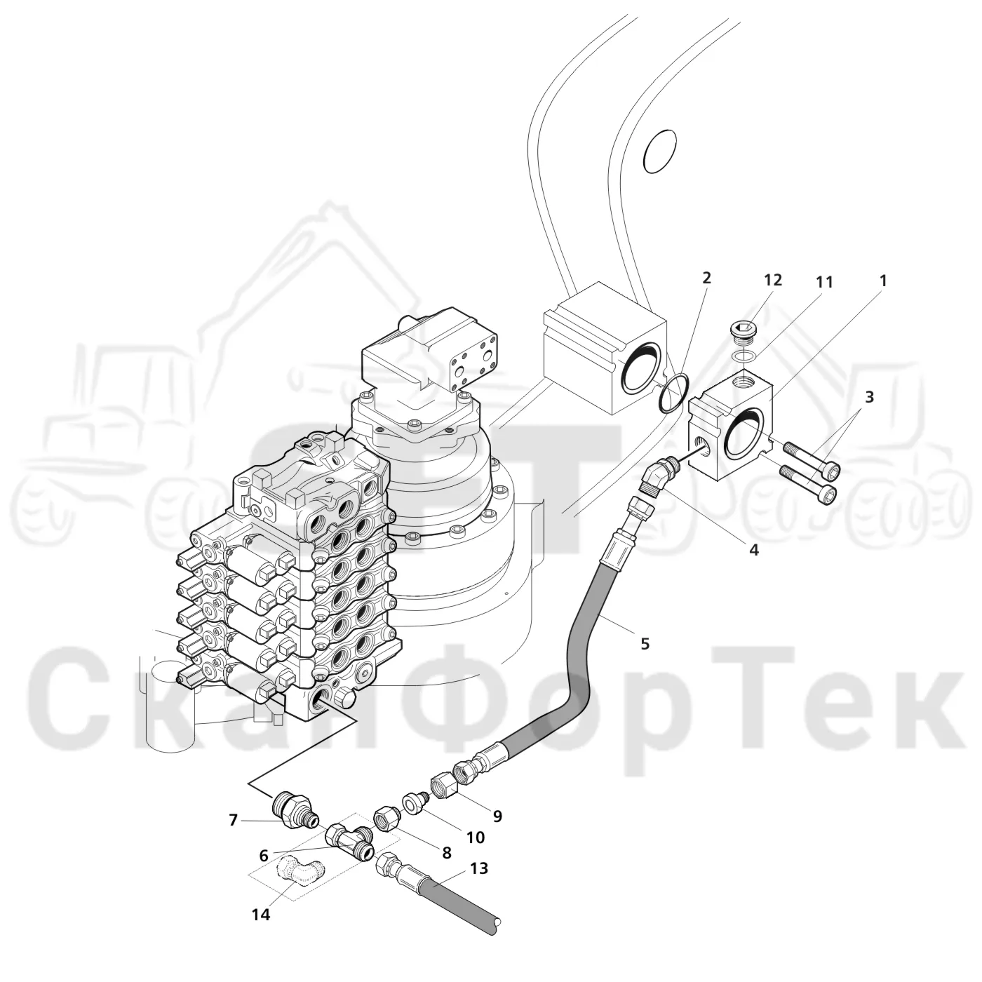 Схема: Valmet / Лесозаготовительные машины / Valmet 901.2 / Valmet 901.2 Ch. 211061- / Valmet 901.2 Ch. 211061- / Каталог запасных частей / Подъемный кран / Базовая гидравлика / Функция подогрева