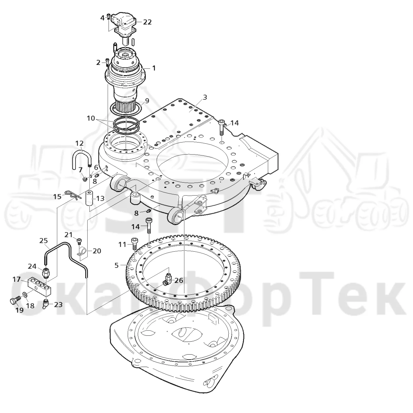 Схема: Valmet / Лесозаготовительные машины / Valmet 941 / Valmet 941 Ch -12070 / Valmet 941 Ch -12070 / Каталог запасных частей / Подъемный кран / Поворотное оборудование кабины