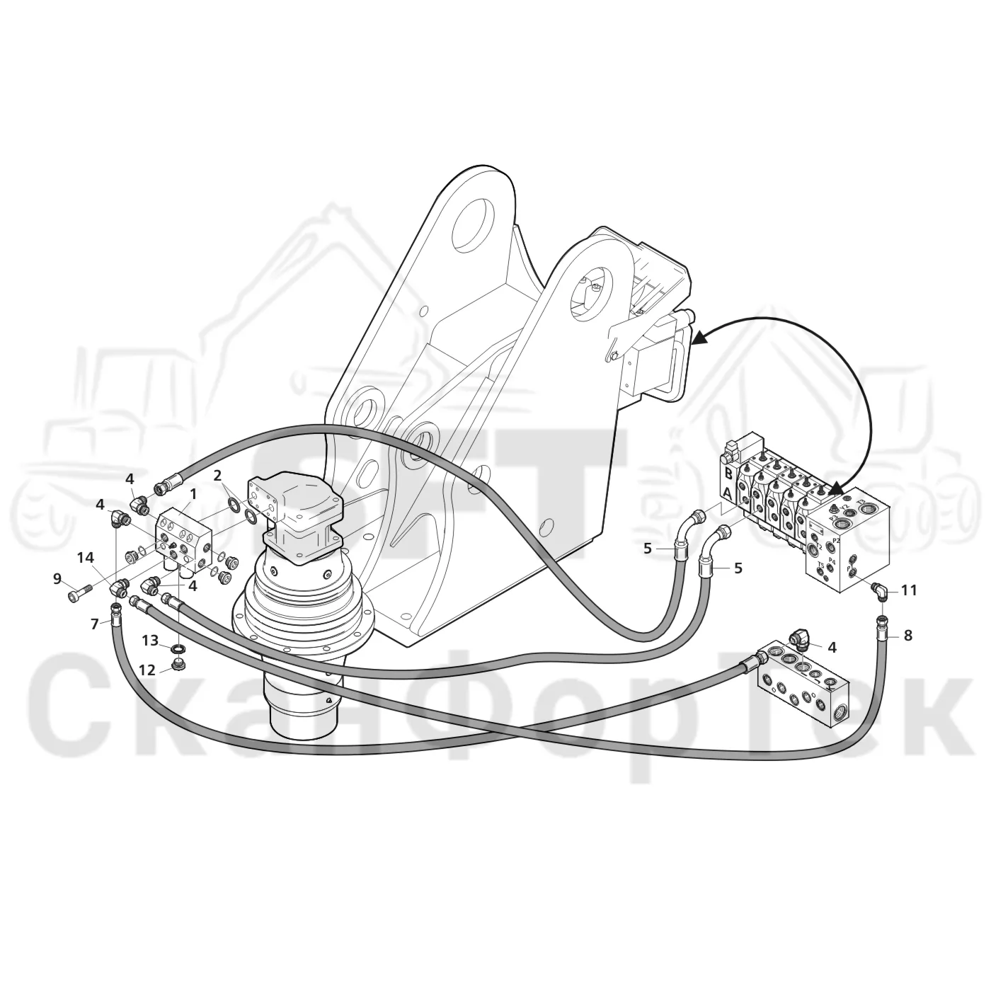 Схема: Valmet / Лесозаготовительные машины / Valmet 941 / Valmet 941 Ch 12071- / Valmet 941 Ch 12071- / Каталог запасных частей / Подъемный кран / Кабина, гидравлика устройства поворота