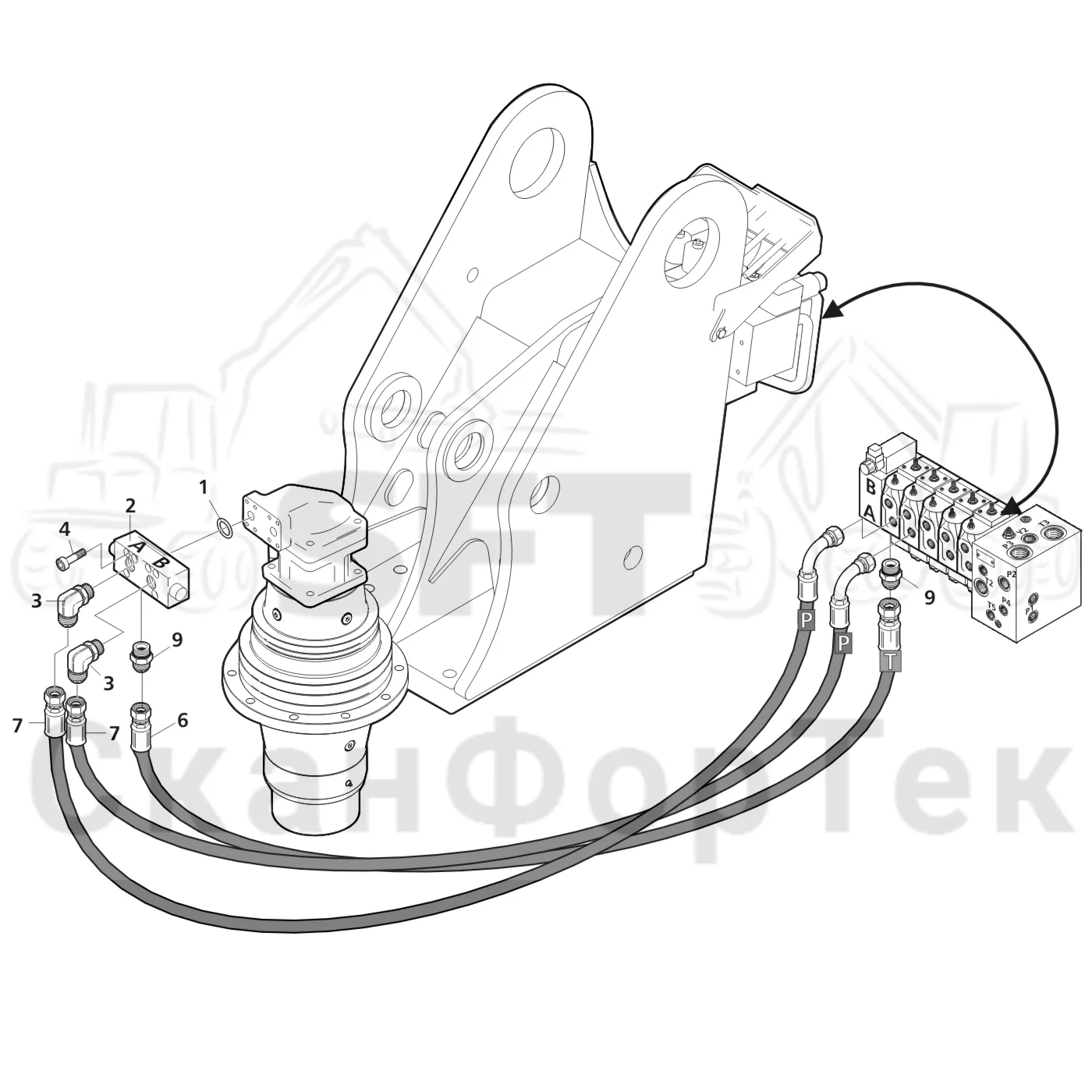 Схема: Valmet / Лесозаготовительные машины / Valmet 941 / Valmet 941 Ch 12071- / Valmet 941 Ch 12071- / Каталог запасных частей / Подъемный кран / Поворотное демпфирование