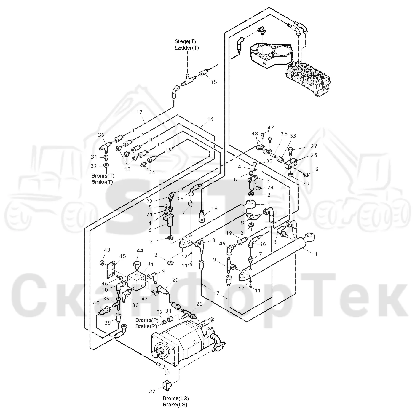 Схема: Valmet / Форвардер / Valmet 840.2 / Valmet 840.2 Ch. -211120 / Valmet 840.2 Ch. -211120 / Каталог запасных частей / Рулевое управление / Рулевое управление с системой Orbitrol