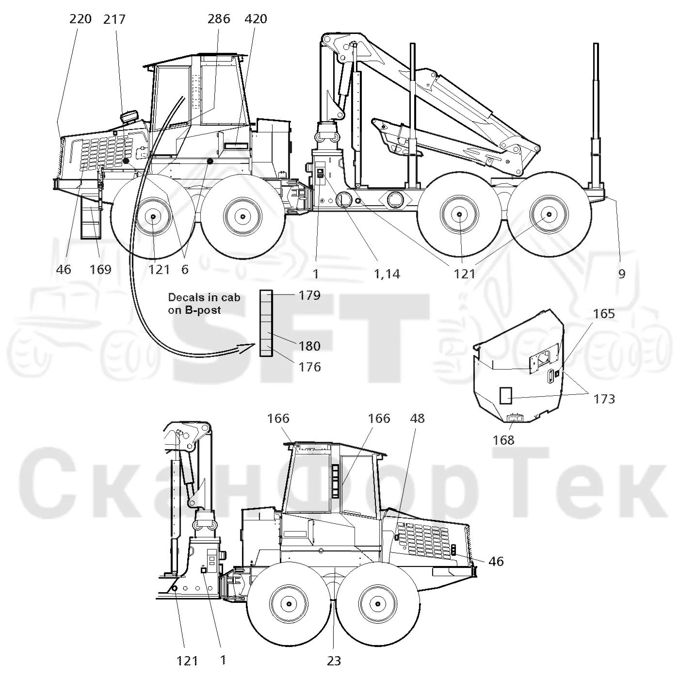 Схема: Valmet / Форвардер / Valmet 840.3 / Valmet 840.3 Ch. 311174- / Valmet 840.3 Ch. 311174- / Каталог запасных частей / Различное оборудование / Бирки