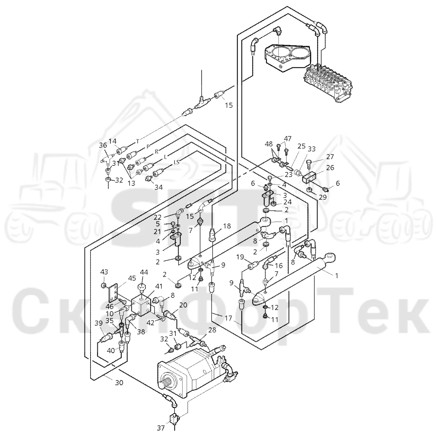 Схема: Valmet / Форвардер / Valmet 860.1 / Valmet 860.1 Ch. -115420 / Valmet 860.1 Ch. -115420 / Каталог запасных частей / Рулевое управление / Рулевое управление с системой Orbitrol