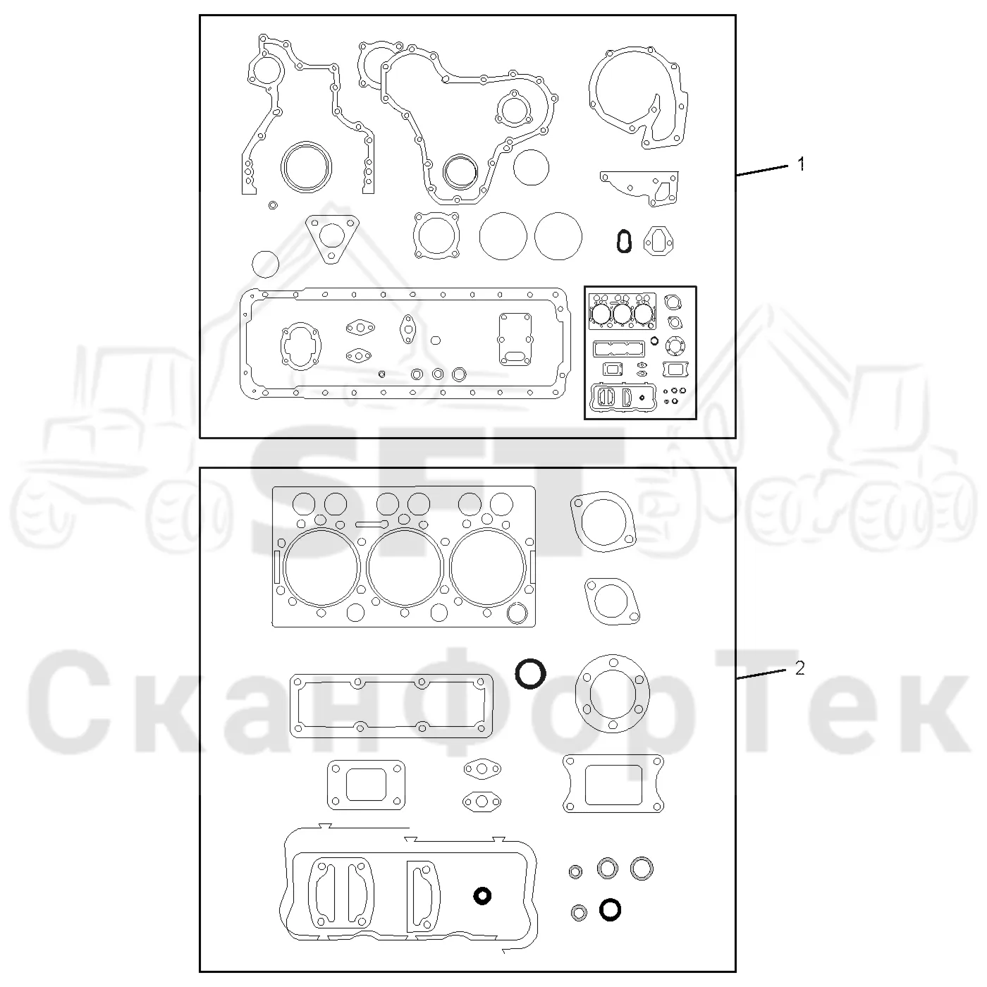 Схема: Valmet / Лесозаготовительные машины / Valmet 901.2 / Valmet 901.2 Ch. 211061- / Valmet 901.2 Ch. 211061- / Каталог запасных частей / Двигатель / Комплект прокладок / Комплект прокладок