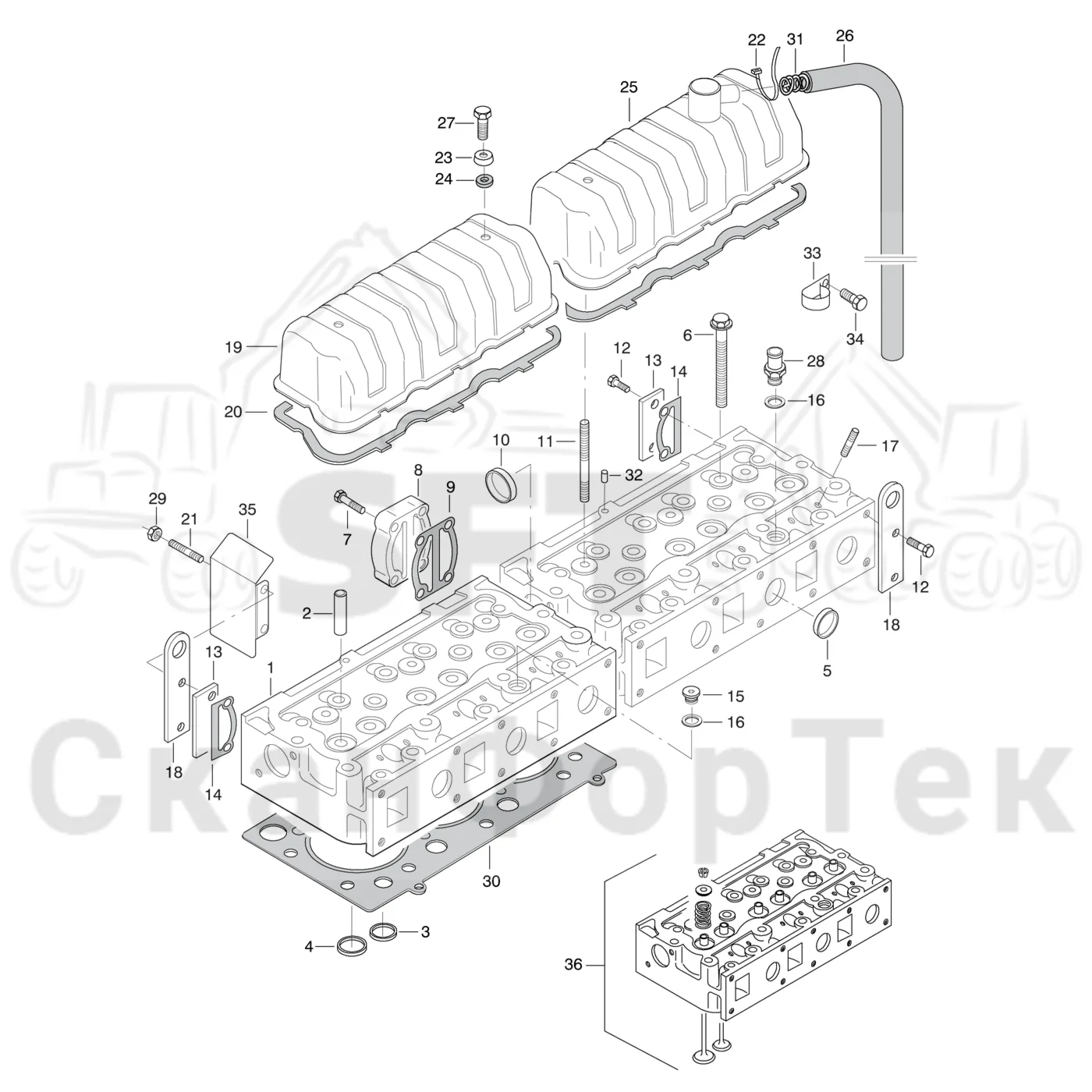 Схема: Valmet / Форвардер / Valmet 840.2 / Valmet 840.2 Ch. 211121- / Valmet 840.2 Ch. 211121- / Каталог запасных частей / Двигатель / Блок двигателя / Головка цилиндра