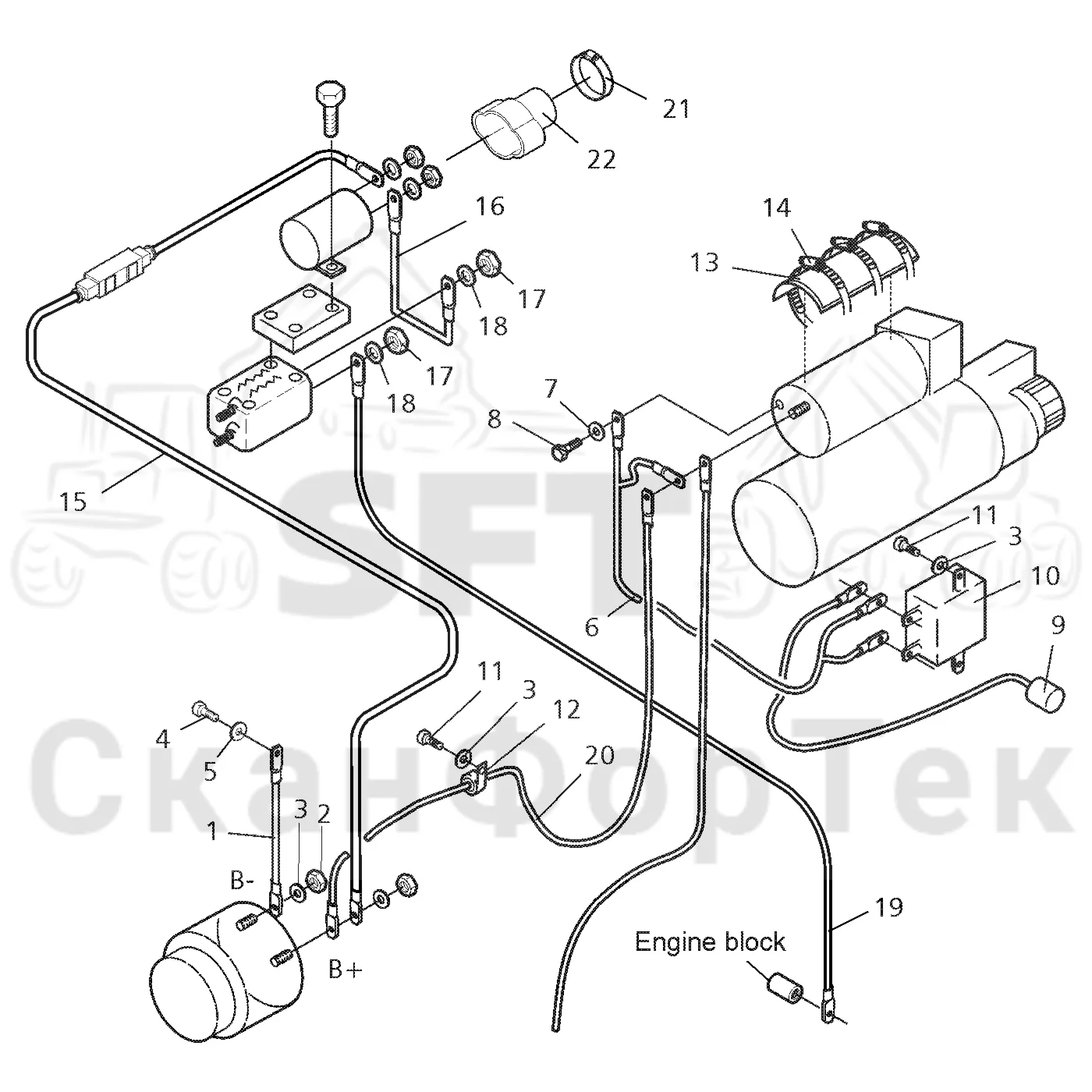 Схема: Valmet / Форвардер / Valmet 860.1 / Valmet 860.1 Ch. 115421- / Valmet 860.1 Ch. 115421- / Каталог запасных частей / Двигатель / Генератор переменного тока / Комплект электрооборудования генератора
