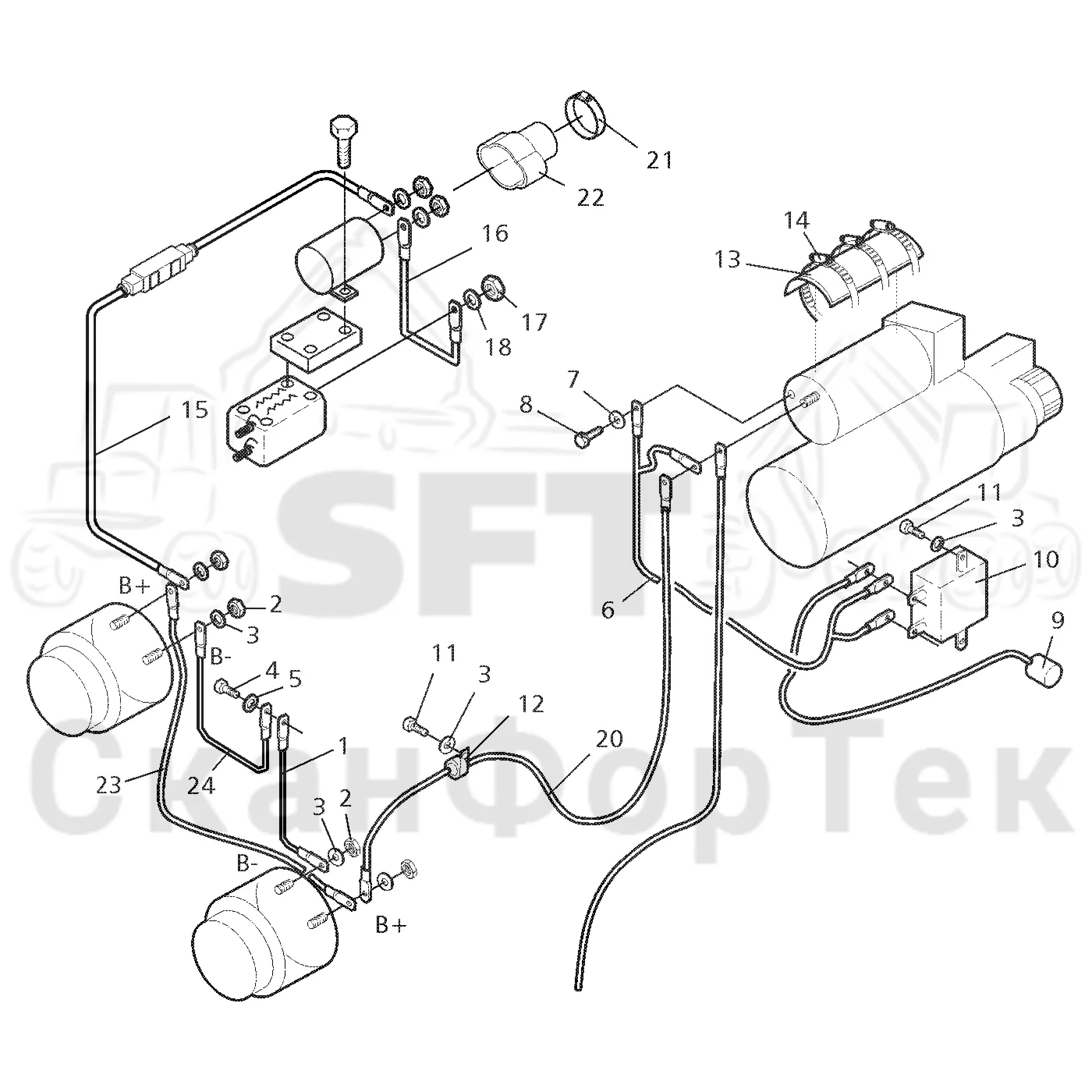 Схема: Valmet / Форвардер / Valmet 840.2 / Valmet 840.2 Ch. 211121- / Valmet 840.2 Ch. 211121- / Каталог запасных частей / Двигатель / Генератор переменного тока / Комплект 2 электрооборудования генератора