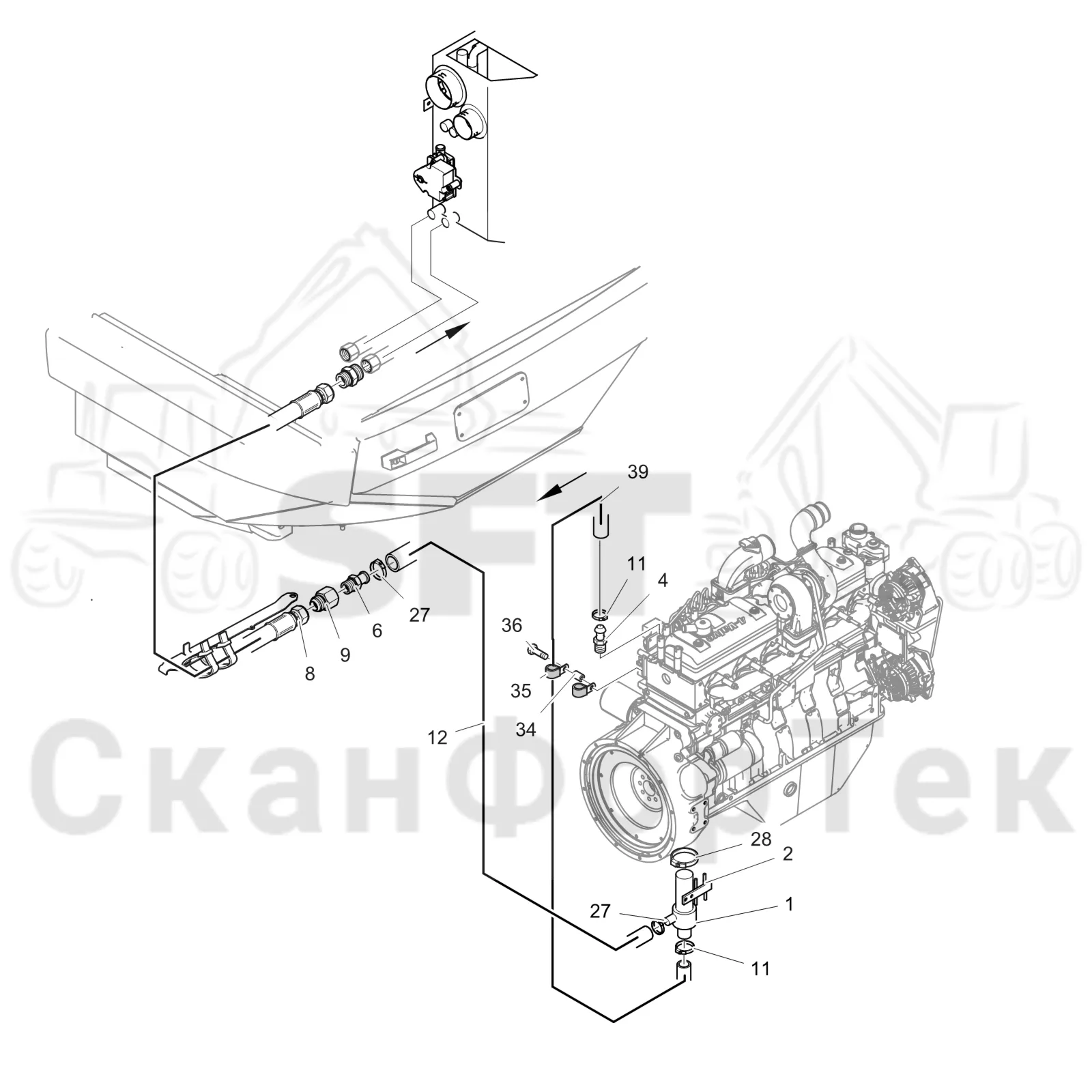 Схема: Komatsu / Лесозаготовительные машины / 911.5 / Каталог запасных частей / Кабина / Система обогрева и охлаждения / Обогревание кабины
