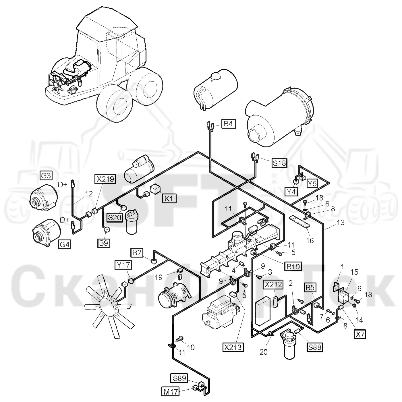 Схема: Valmet / Форвардер / Valmet 860.1 / Valmet 860.1 Ch. 115421- / Valmet 860.1 Ch. 115421- / Каталог запасных частей / Двигатель / Электрический / Комплект кабелей двигателя