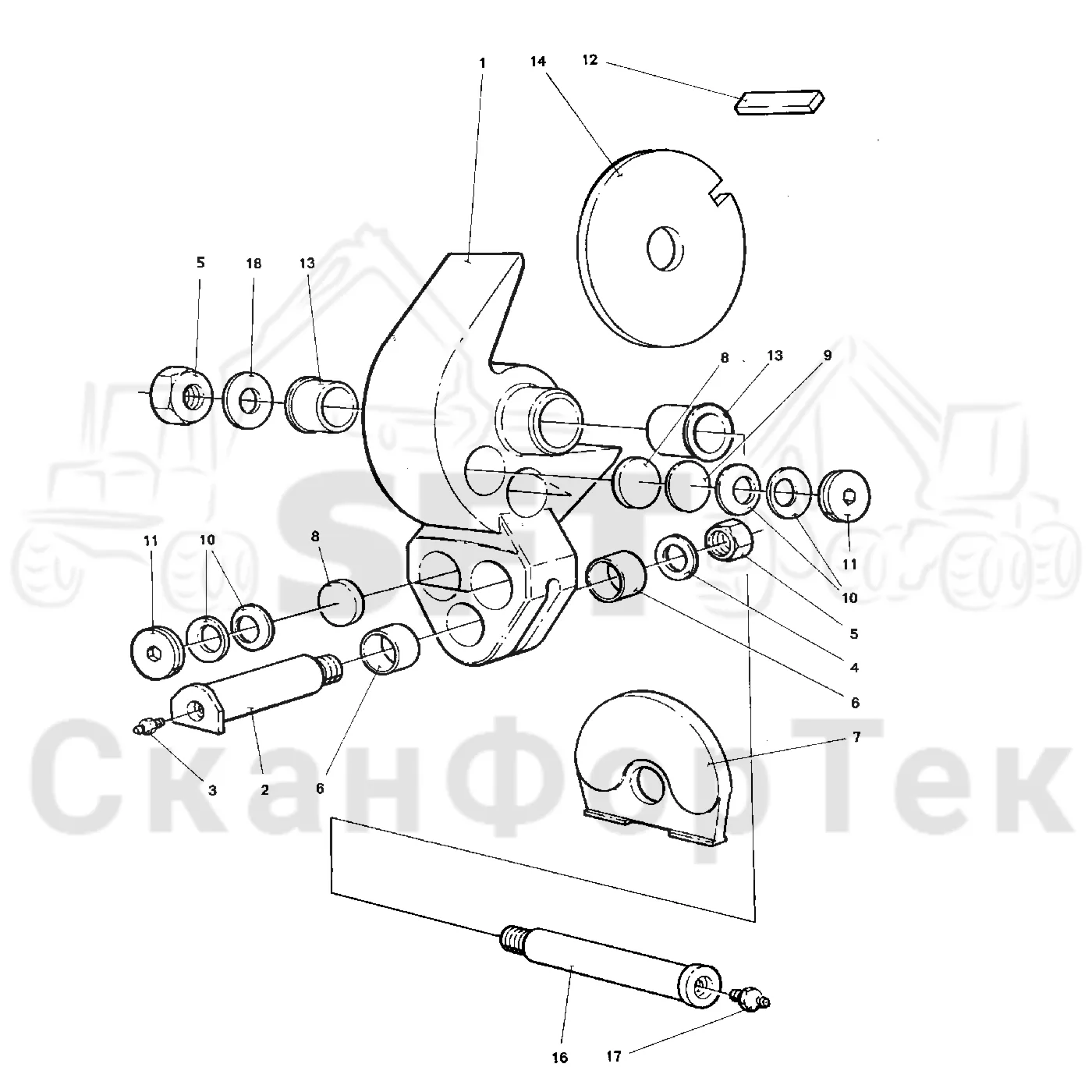 Схема: Valmet / Лесозаготовительные машины / Valmet 921 / Valmet 921 Ch -13270 / Valmet 921 Ch -13270 / Каталог запасных частей / Лесозаготовительное оборудование / Головка лесозаготовительной машины / Valmet 965 S2 / Valmet 965 / Каталог запасных частей / Поворотные устройства и звенья / Демпфер поворота / Демпфер поворота, модификация 1