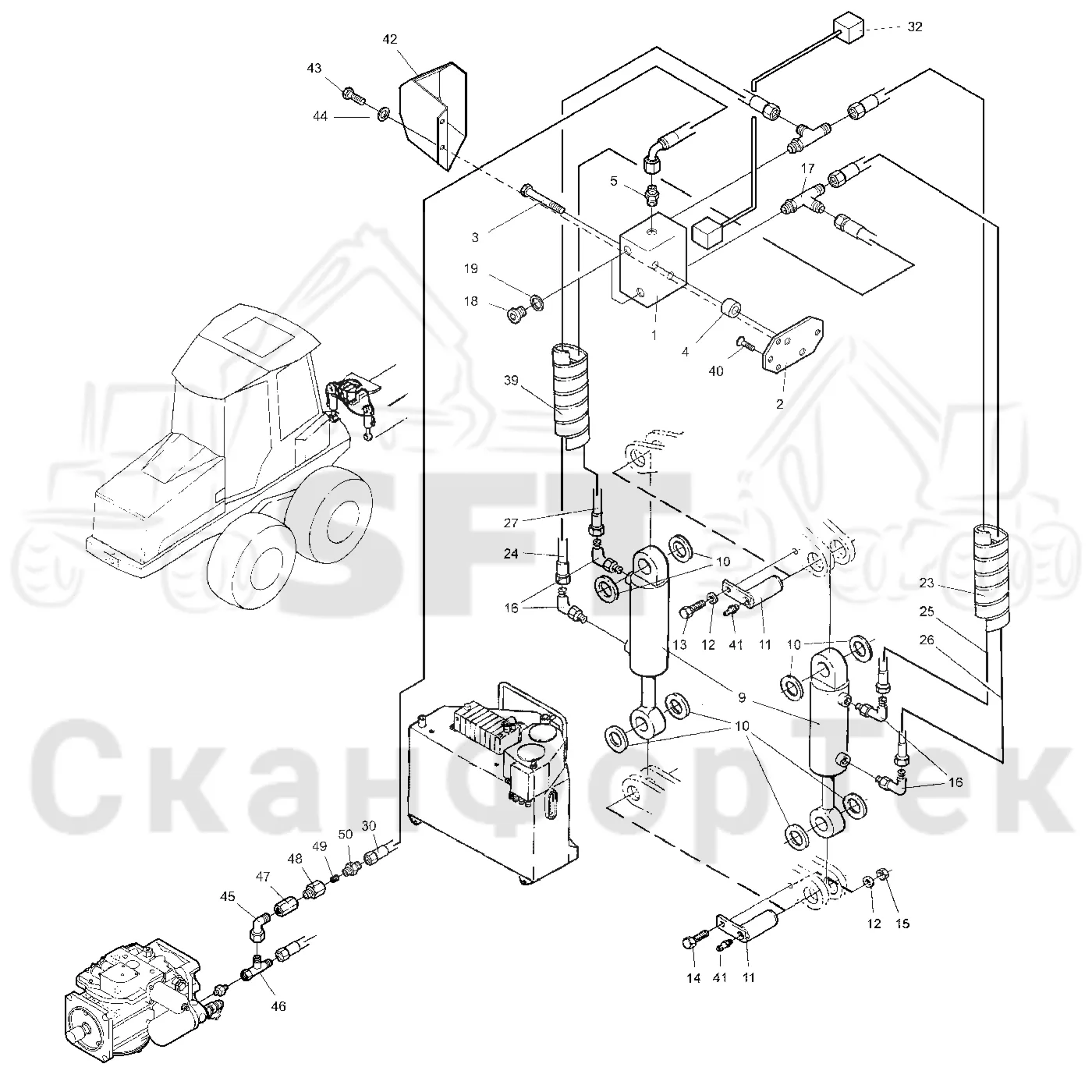 Схема: Valmet / Форвардер / Valmet 860.1 / Valmet 860.1 Ch. -115420 / Valmet 860.1 Ch. -115420 / Каталог запасных частей / шасси / Стабилизация / Стабилизация 115365-