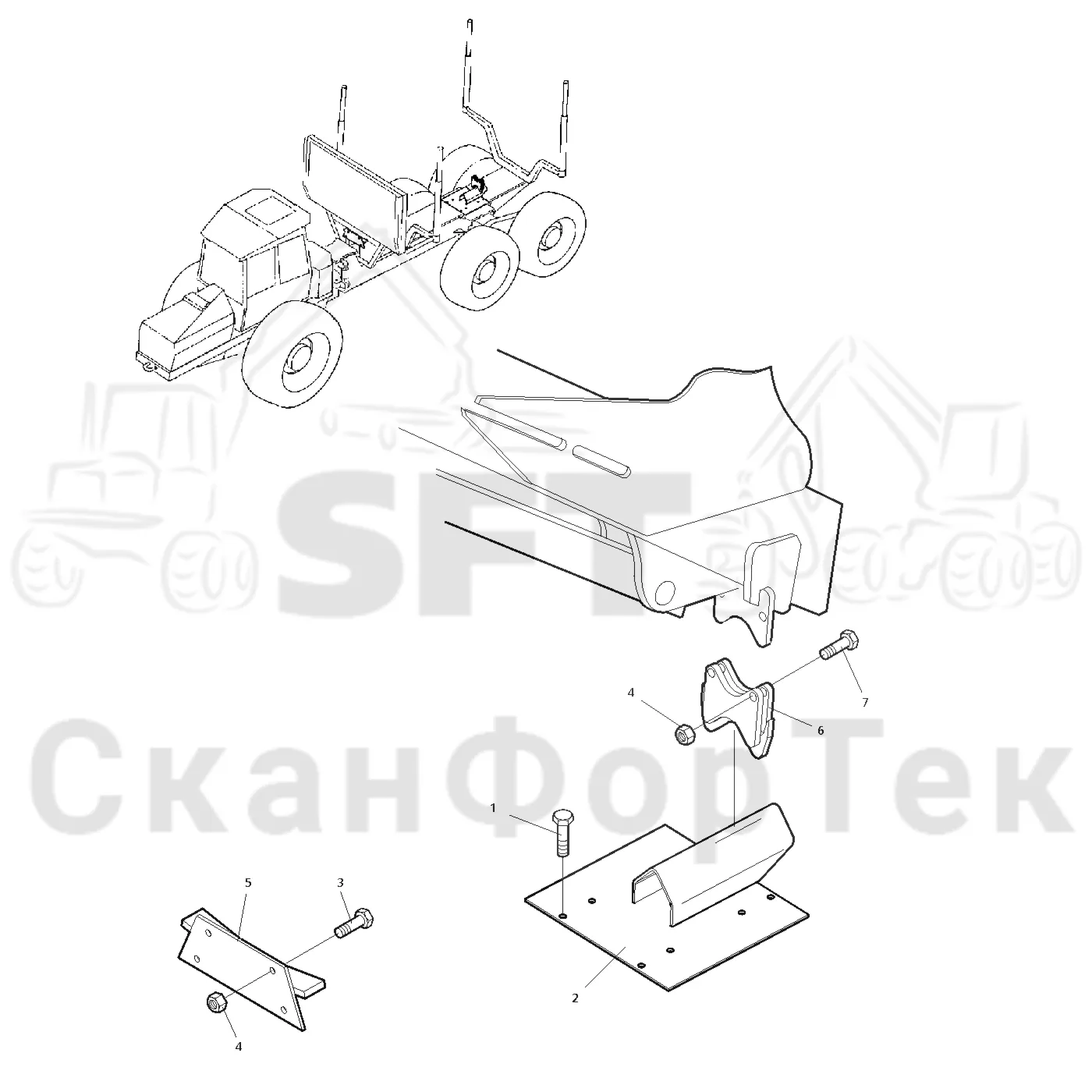 Схема: Valmet / Форвардер / Valmet 840.2 / Valmet 840.2 Ch. -211120 / Valmet 840.2 Ch. -211120 / Каталог запасных частей / шасси / Зона погрузки / Опора подъемного крана с полным приводом