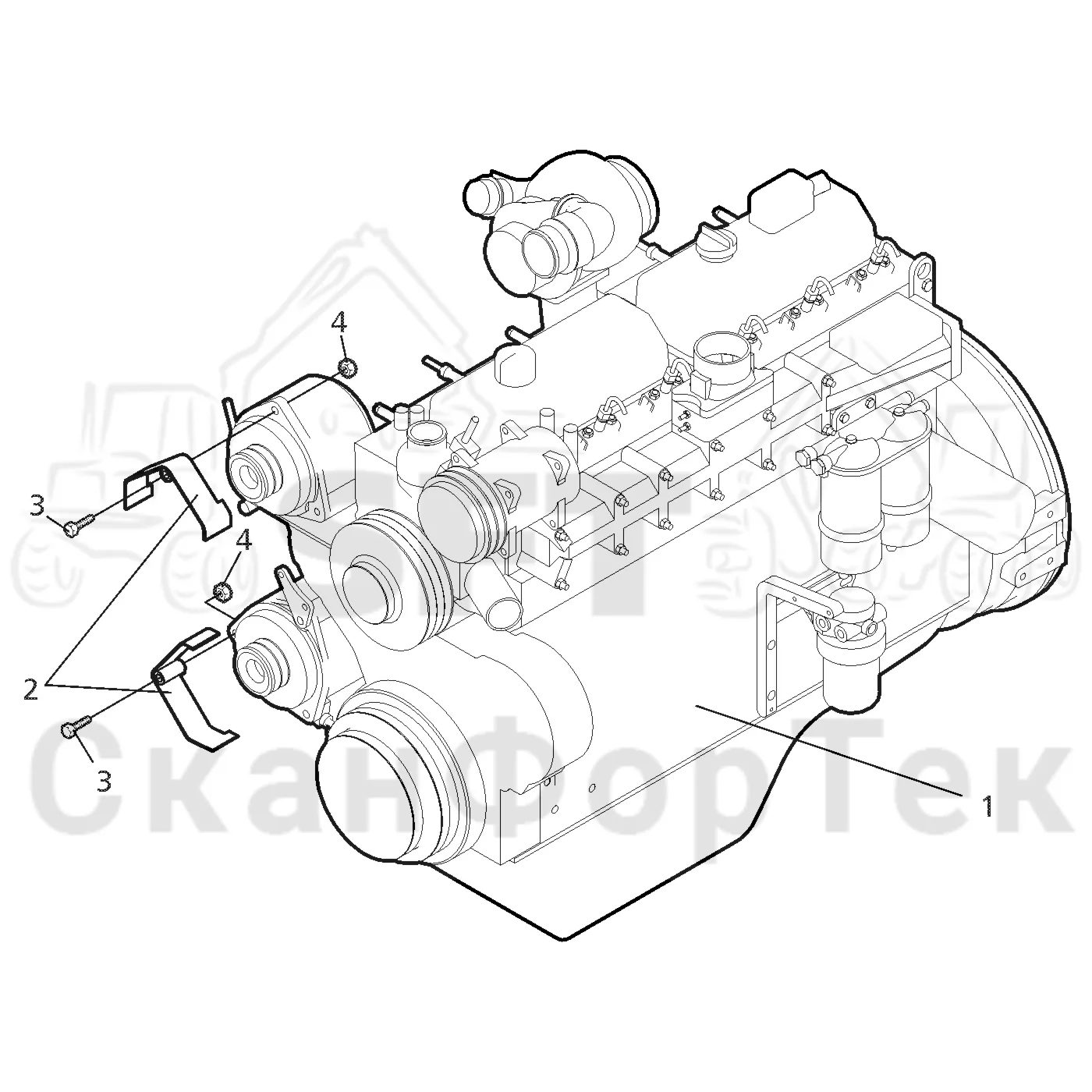 Схема: Valmet / Форвардер / Valmet 890.1 / Valmet 890.1  Ch. -117350, -119440 / Valmet 890.1  Ch. -117350, -11 / Каталог запасных частей / Двигатель / Двигатель