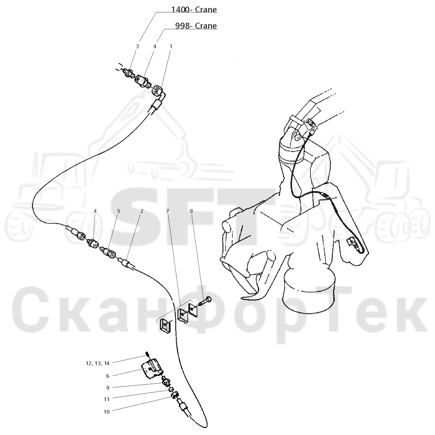 Схема: Valmet / Головки лесозаготовительной машины / Valmet 960 / Valmet 960 / Каталог запасных частей / Valmet 960 / Поворотные устройства и звенья / Оборудование для корчевки пней