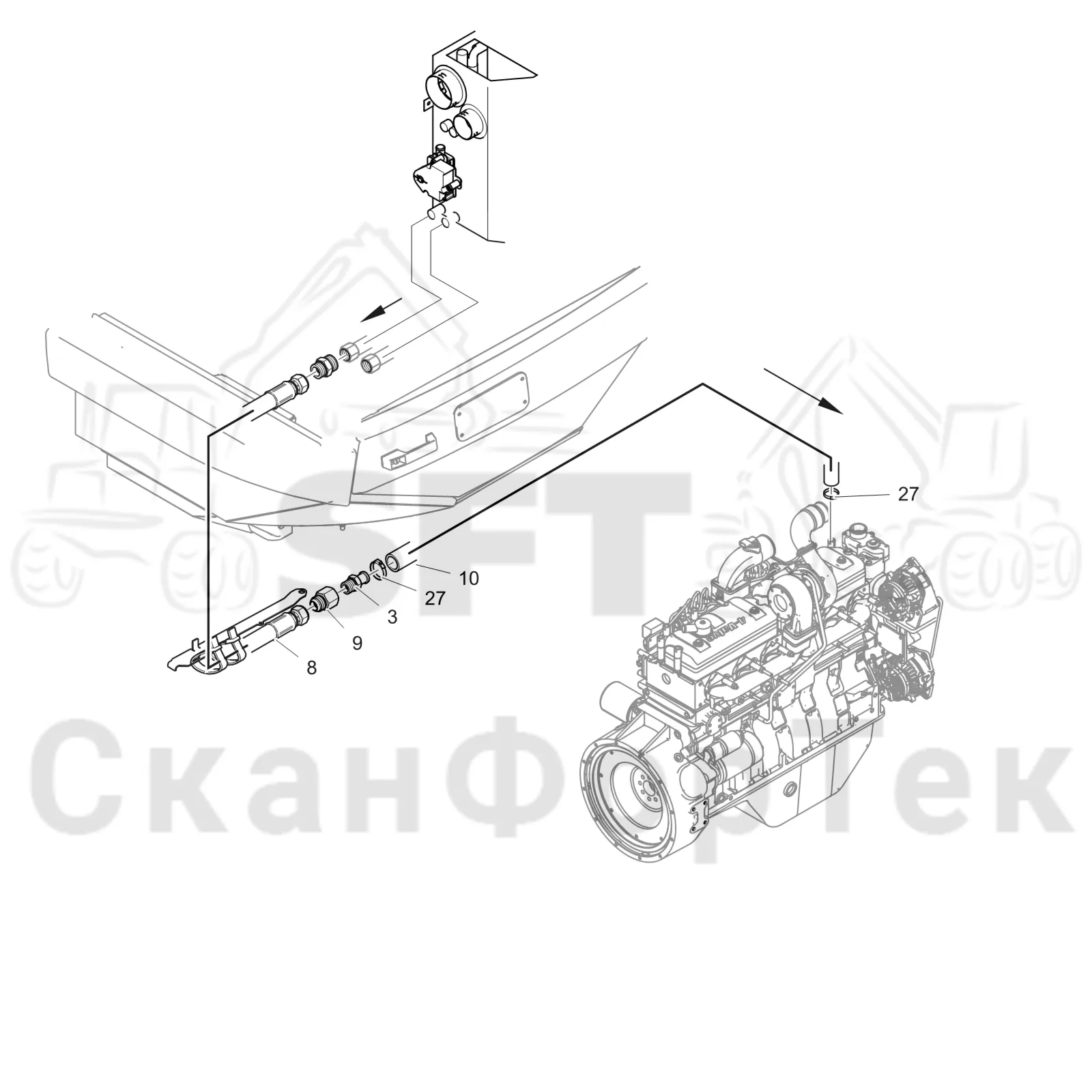 Схема: Komatsu / Лесозаготовительные машины / 901TX .1 / Каталог запасных частей / Кабина / Система обогрева и охлаждения / Обогревание кабины Без подогревателя гидравлического бака