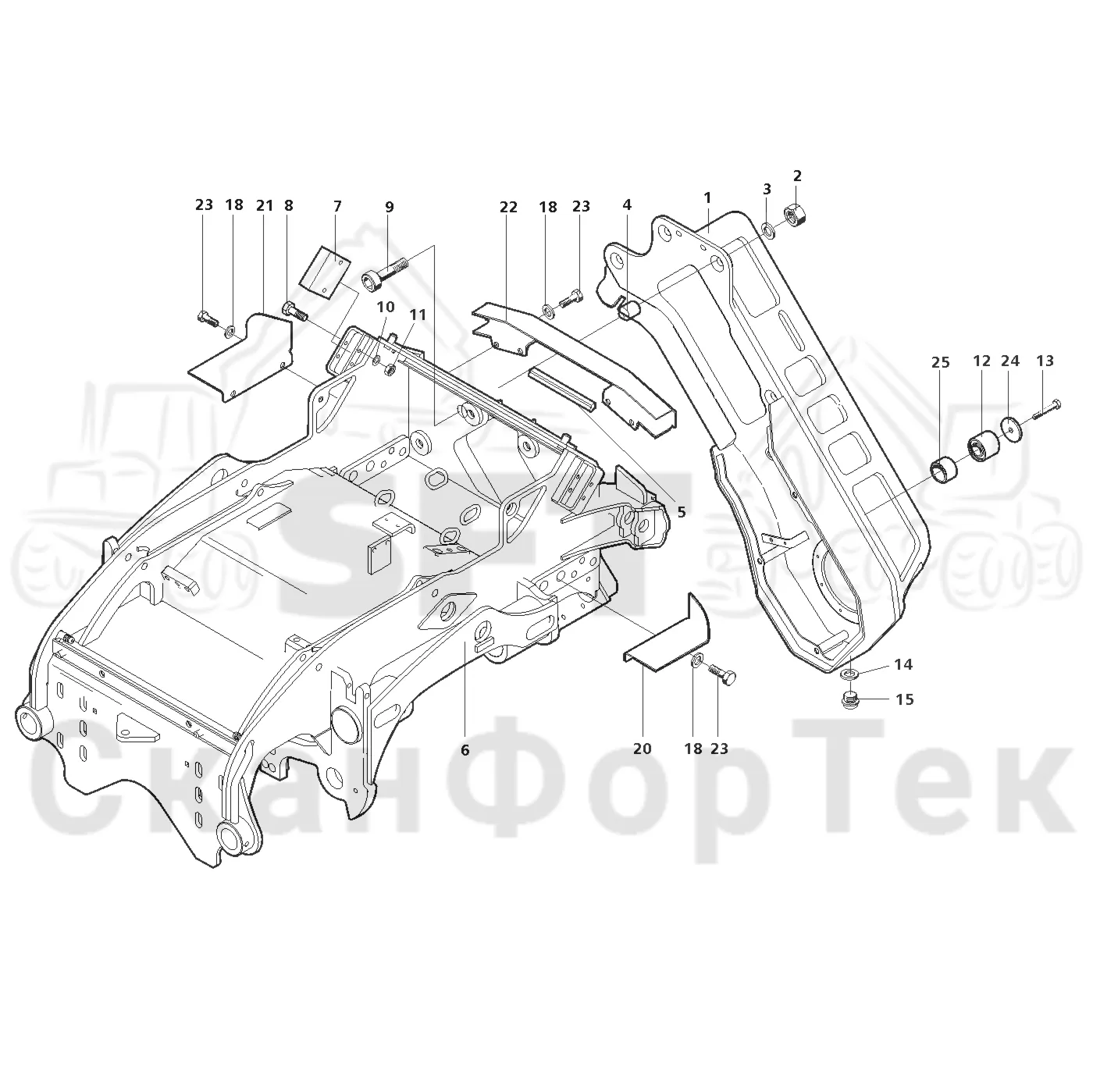 Схема: Valmet / Головки лесозаготовительной машины / Valmet 360 / Valmet 360 Ch 11541- / Valmet 360 Ch 11541- / Каталог запасных частей / шасси / шасси