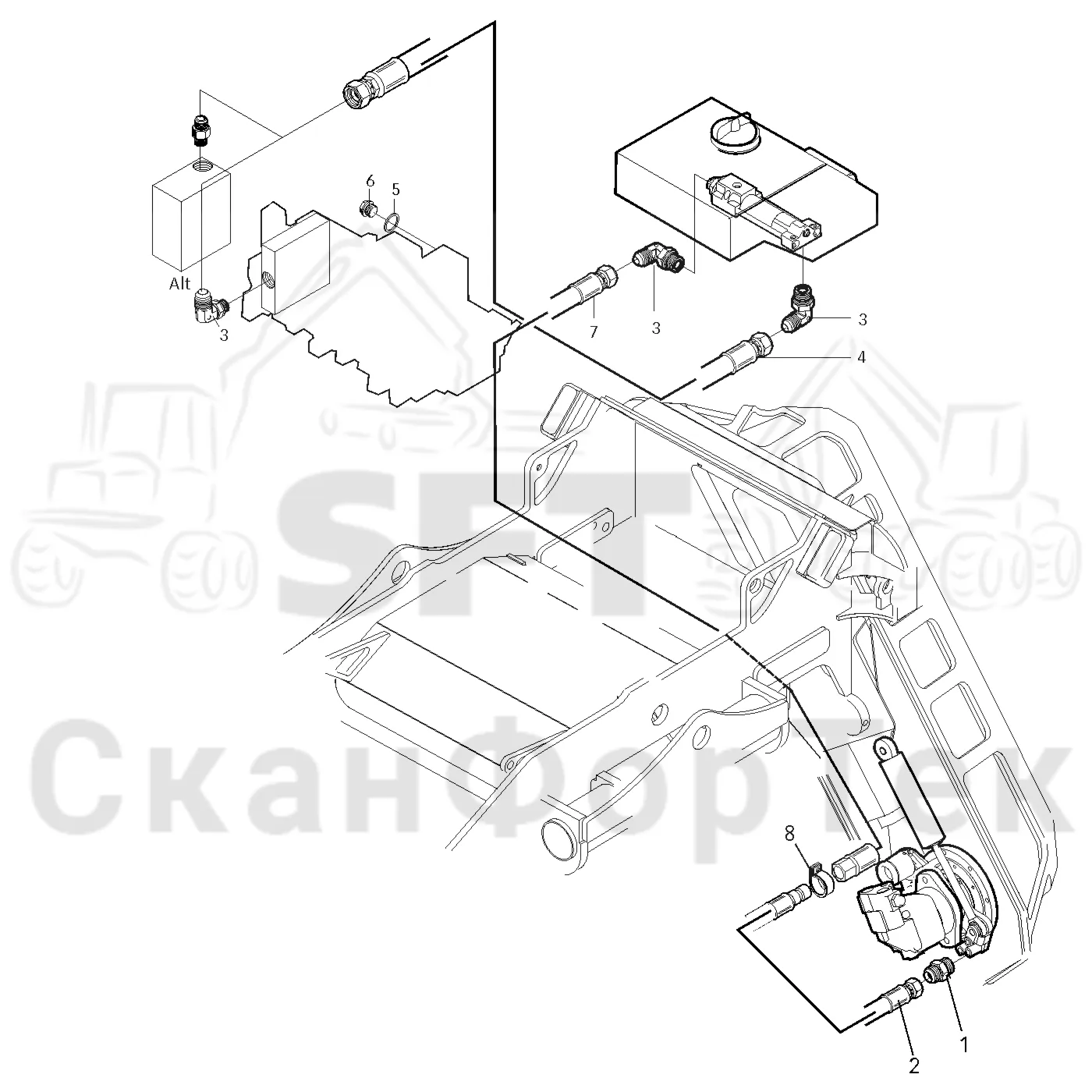 Схема: Valmet / Лесозаготовительные машины / Valmet 921 / Valmet 921 Ch -13270 / Valmet 921 Ch -13270 / Каталог запасных частей / Лесозаготовительное оборудование / Головка лесозаготовительной машины / Valmet 360 / Valmet 360 / Valmet 360 Ch. 11451- / Valmet 360 Ch. 11451- / Каталог запасных частей / Резка / Масленка Eco системы смазки цепи