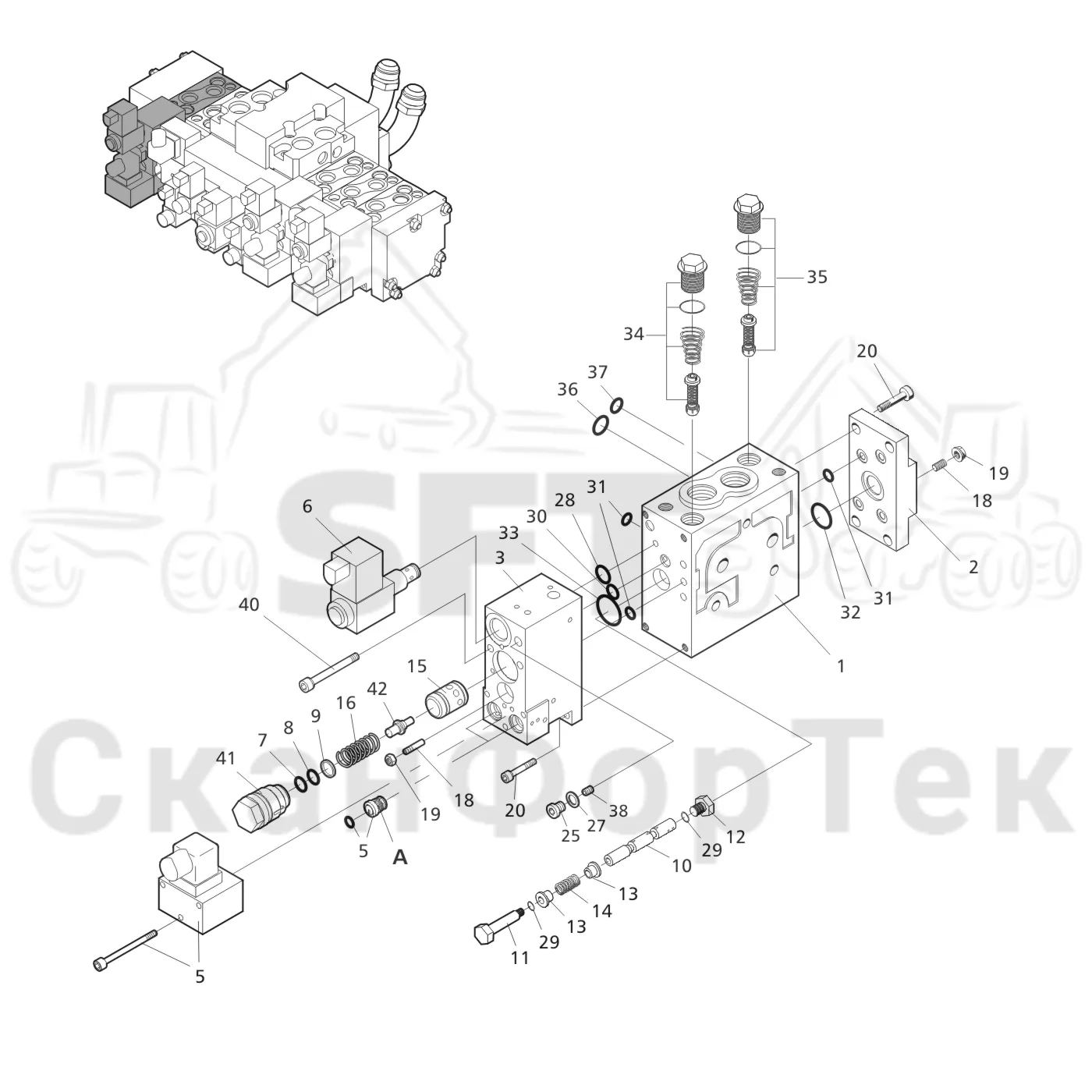 Схема: Valmet / Лесозаготовительные машины / Valmet 911.3 / Valmet 911.3 Ch - 311370 / Valmet 911.3 Ch - 311370 / Каталог запасных частей / Лесозаготовительное оборудование / Головка лесозаготовительной машины / Valmet 360.1 / Valmet 360.1 / Valmet 360.1 Ch. 111831- / Каталог запасных частей / Гидравлический клапан / Клапан, кабели открывания/закрывания
