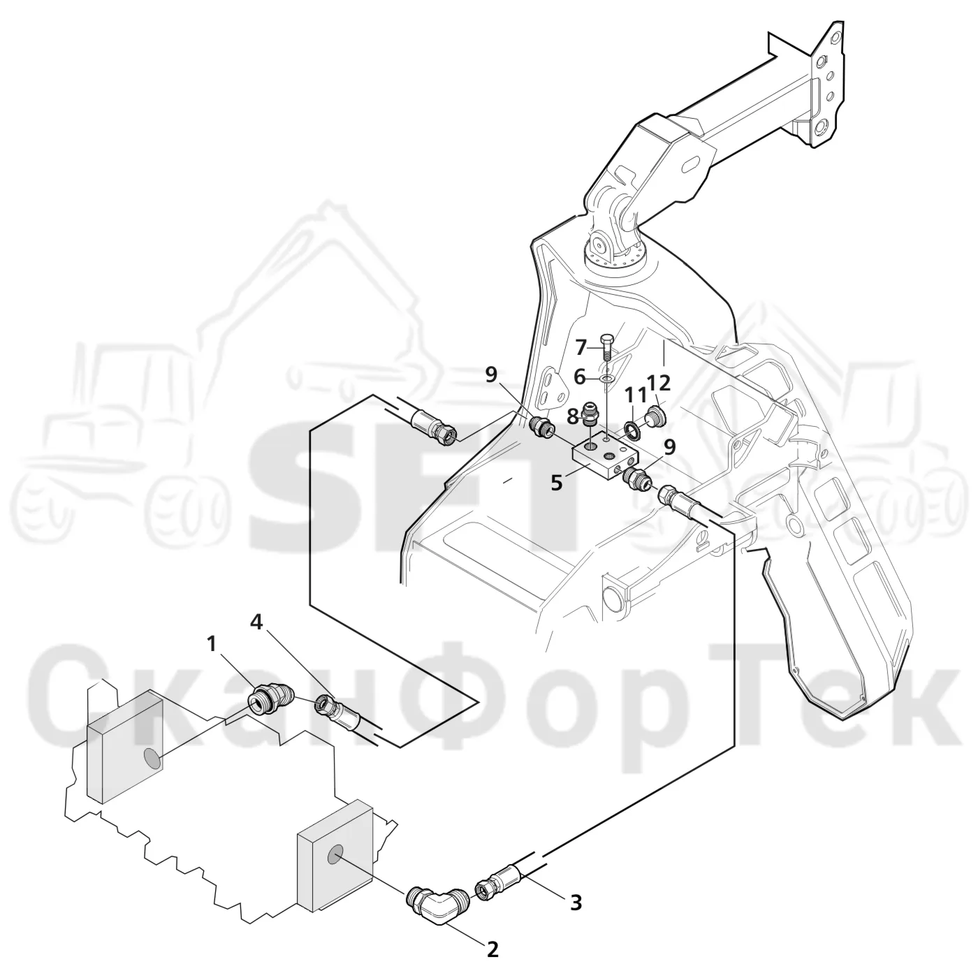 Схема: Valmet / Лесозаготовительные машины / Valmet 911.3 / Valmet 911.3 Ch - 311370 / Valmet 911.3 Ch - 311370 / Каталог запасных частей / Лесозаготовительное оборудование / Головка лесозаготовительной машины / Valmet 360 / Valmet 360 / Valmet 360 Ch 11541- / Каталог запасных частей / Гидравлический клапан / Дренаж 11583-