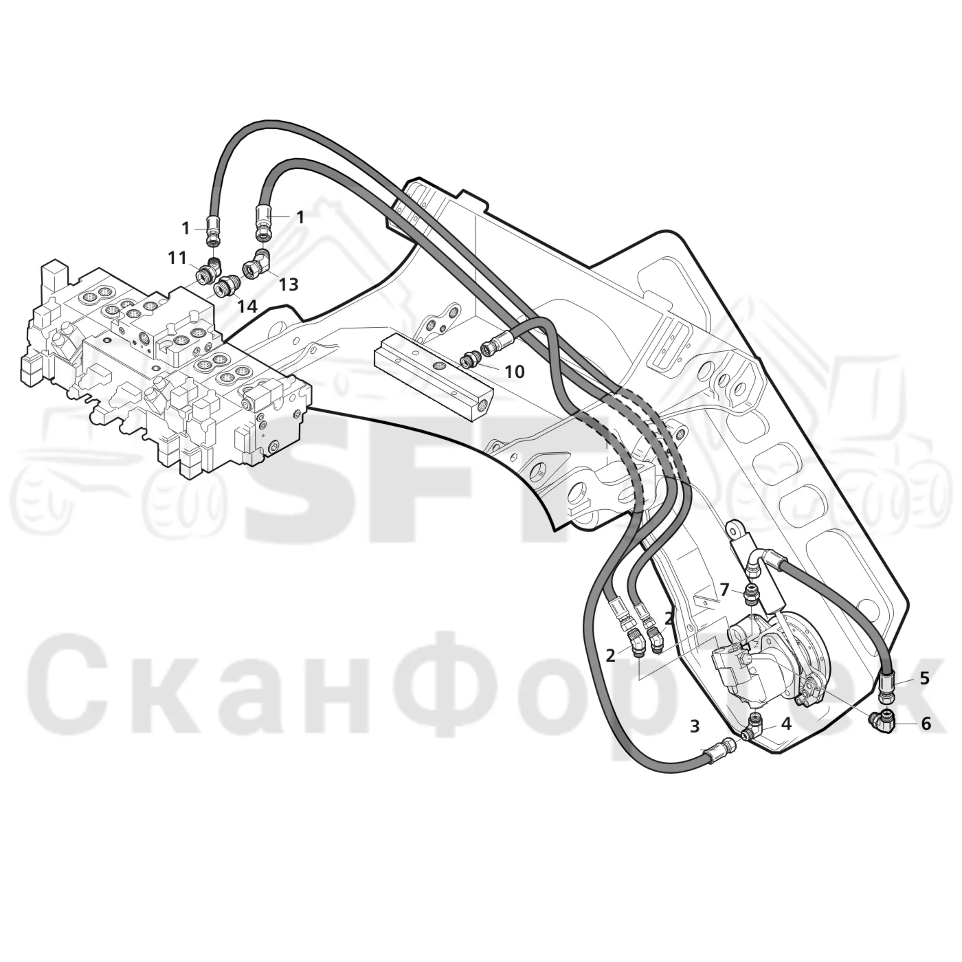 Схема: Valmet / Лесозаготовительные машины / Valmet 921.1 / Valmet 921.1 Ch. 113531- / Valmet 921.1 Ch. 113531- / Каталог запасных частей / Лесозаготовительное оборудование / Головка лесозаготовительной машины / Valmet 360.1 / Valmet 360.1 / Valmet 360.1 Ch. 111831- / Каталог запасных частей / Резка / Гидравлическое устройство резки