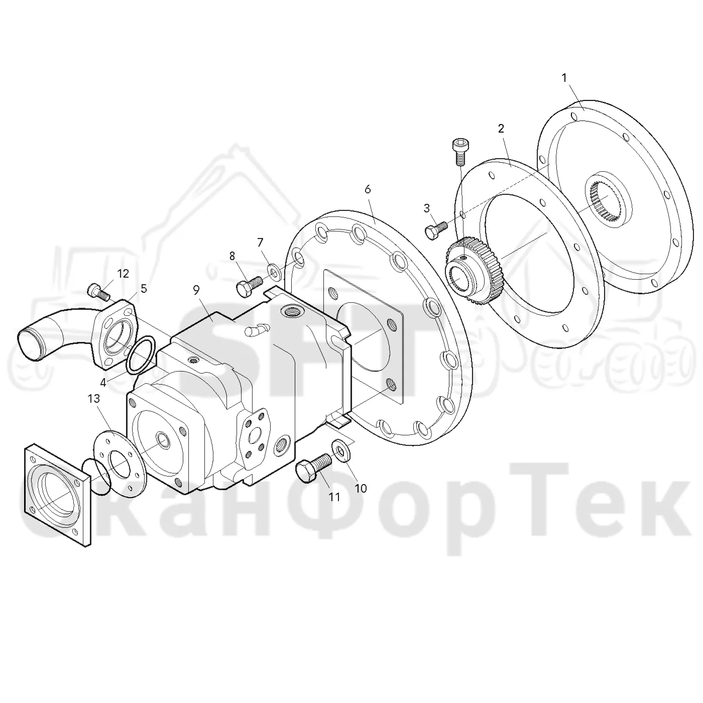 Схема: Valmet / Форвардер / Valmet 830 / Valmet 830 / Каталог запасных частей / Оборудование захвата / Захват / Valmet 801c Ch -11730 / Каталог запасных частей / Гидравлика / Гидравлические насосы / Насосная установка