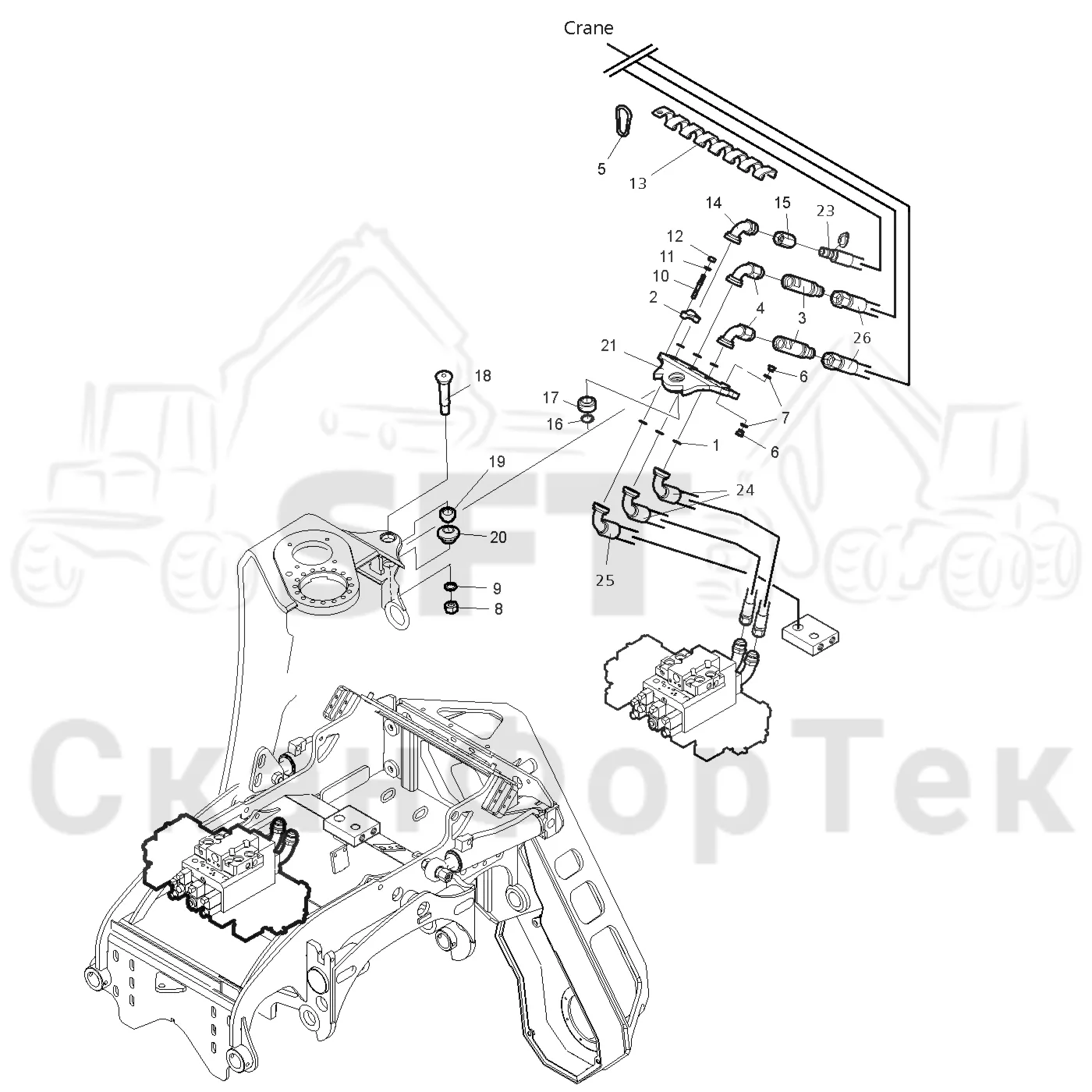Схема: Valmet / Головки лесозаготовительной машины / Valmet 360.1 / Valmet 360.1 Ch. -111830 / Valmet 360.1 Ch. -111830 / Каталог запасных частей / Поворотные устройства и звенья / Aieiaea iiauaiiiai e?aia Crh