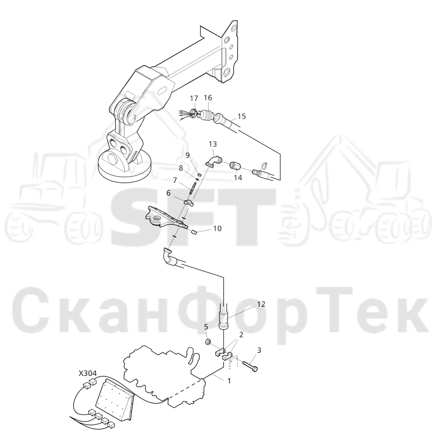 Схема: Valmet / Головки лесозаготовительной машины / Valmet 370.1 / Valmet 370.1 Ch. 111801- / Valmet 370.1 Ch. 111801- / Каталог запасных частей / Поворотные устройства и звенья / Электрооборудование головки подъемного